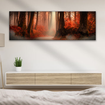 Foggy Forest In Autumn Canvas Wall Art