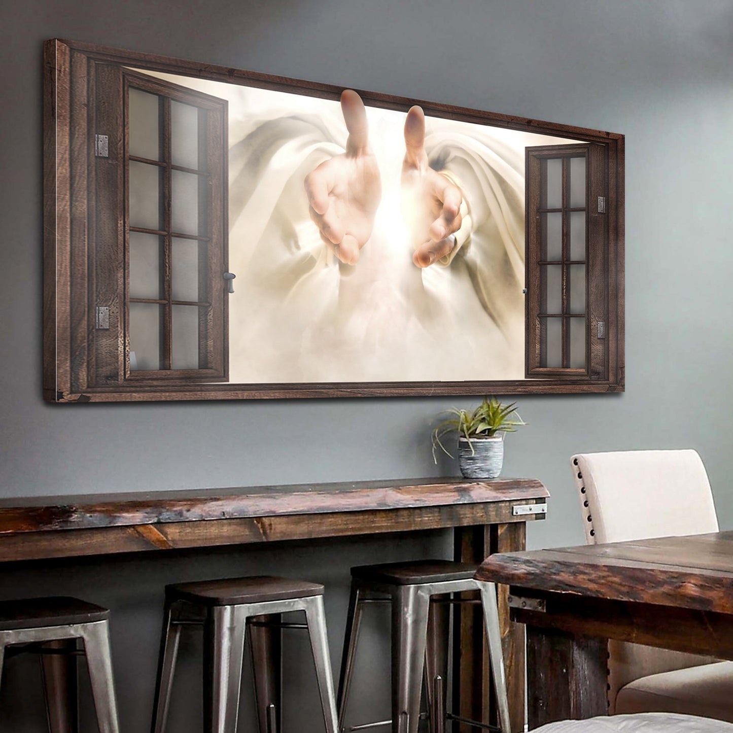 Jesus Hand Outside Window (Ready to hang) - Wall Art Image by Tailored Canvases