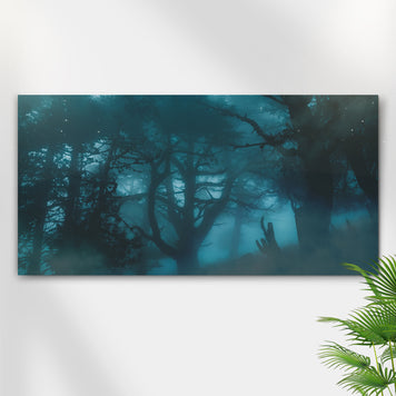 Eerie Foggy Forest Canvas Wall Art