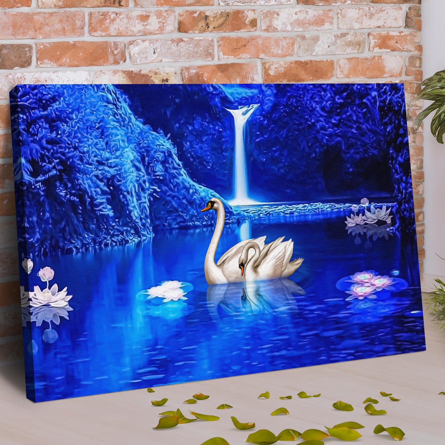 Waterfall Swan Painting Canvas Wall Art Style 2 - Image by Tailored Canvases