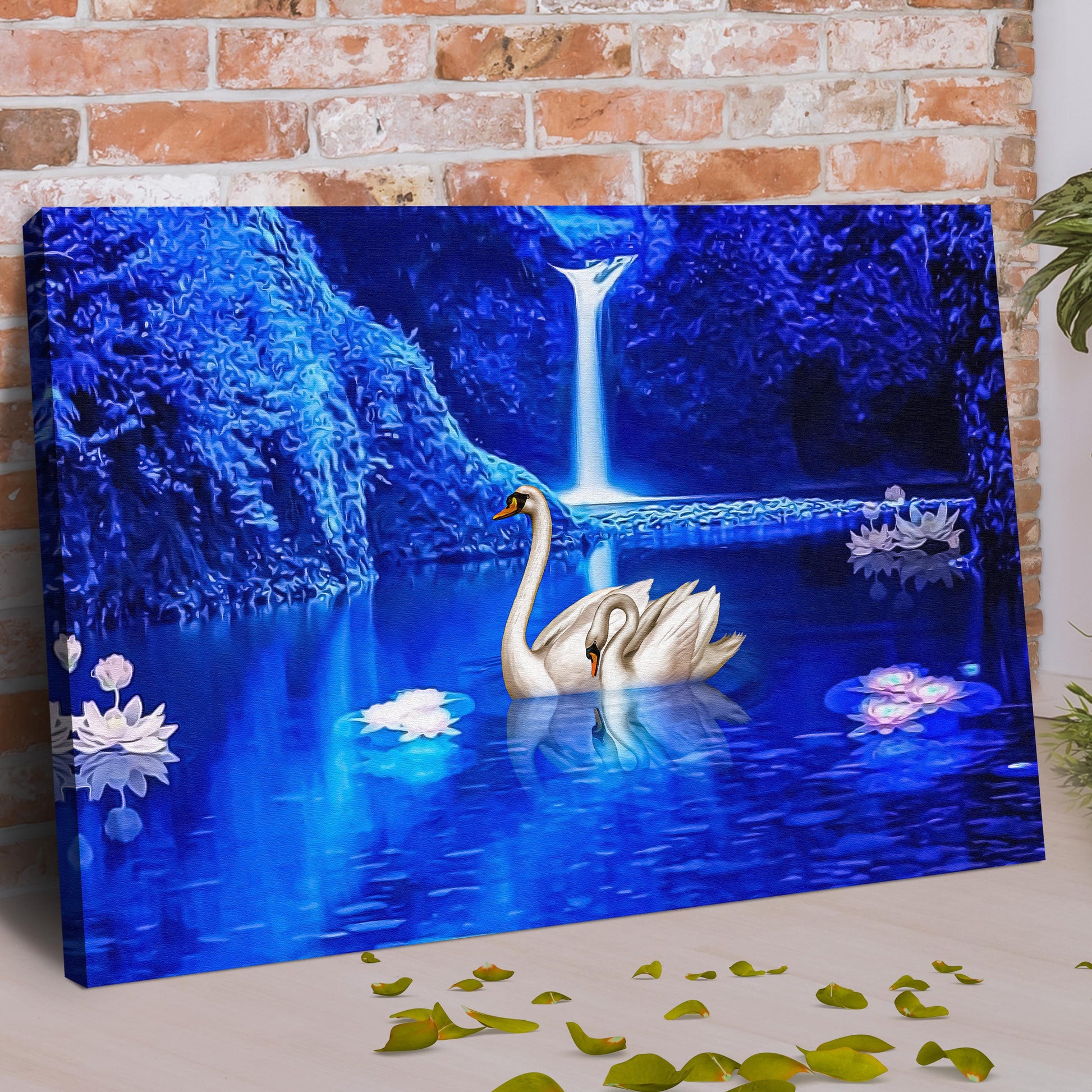 Waterfall Swan Painting Canvas Wall Art Style 2 - Image by Tailored Canvases