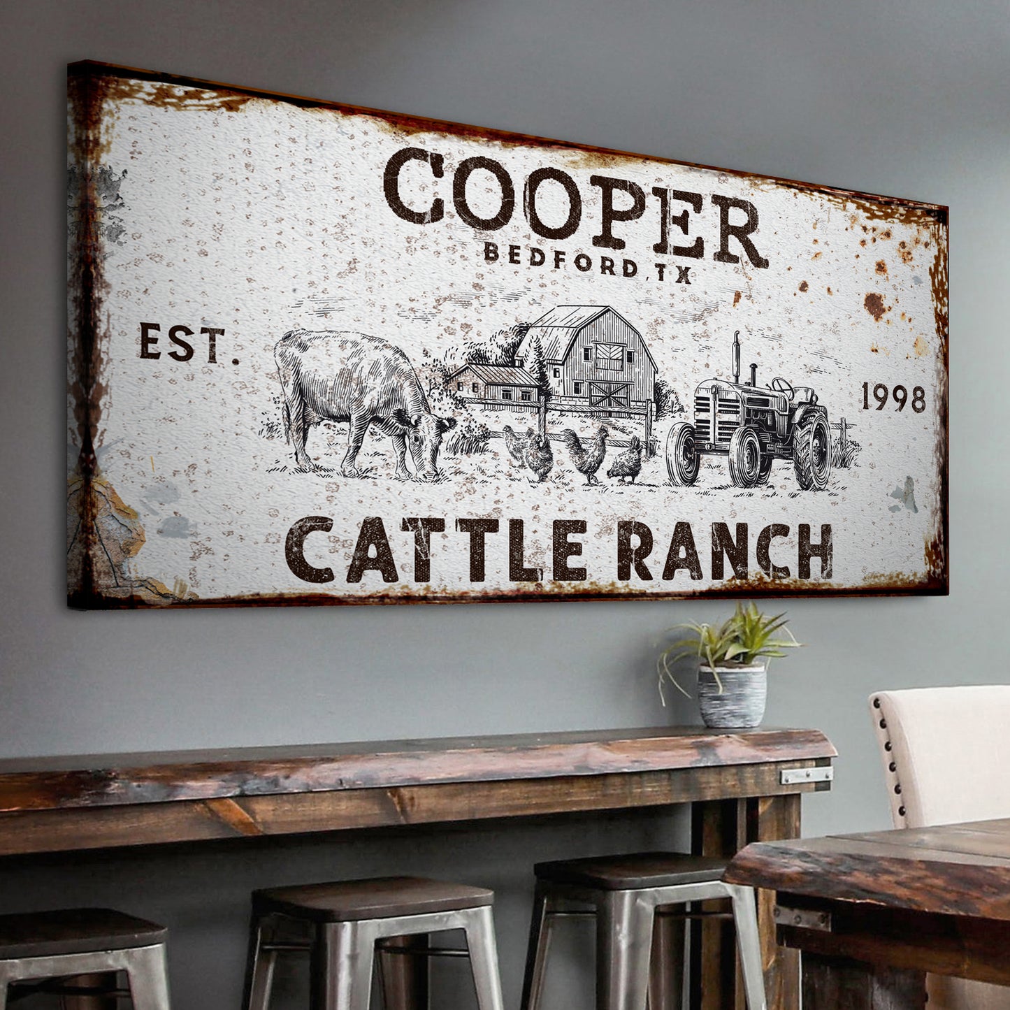 Rustic Family Cattle Ranch Sign | Customizable Canvas Style 2 - Image by Tailored Canvases