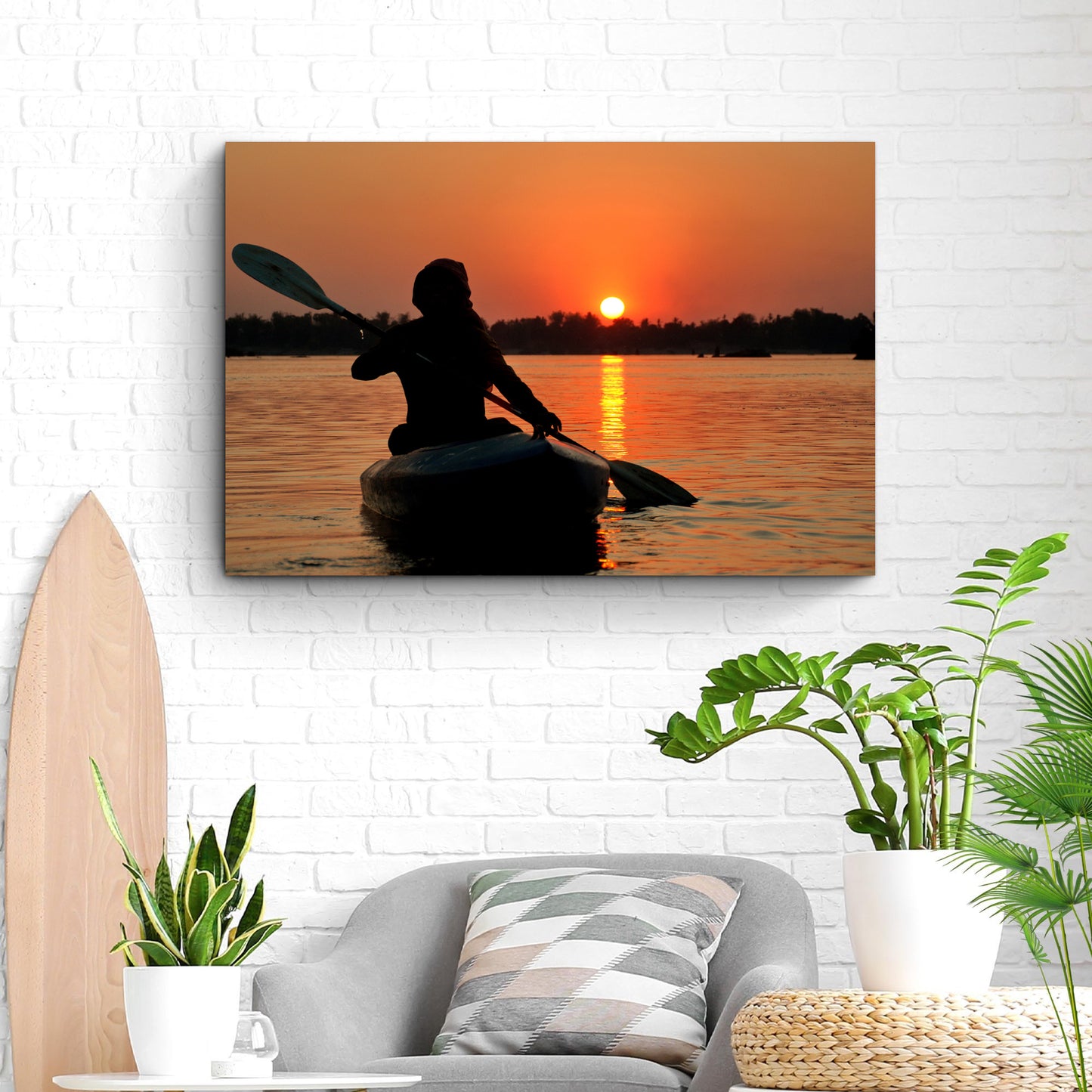 Kayak Sunset Silhouette Canvas Wall Art  - Image by Tailored Canvases
