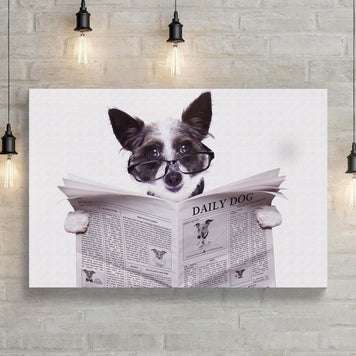 Dog Reading The Newspaper Canvas Wall Art