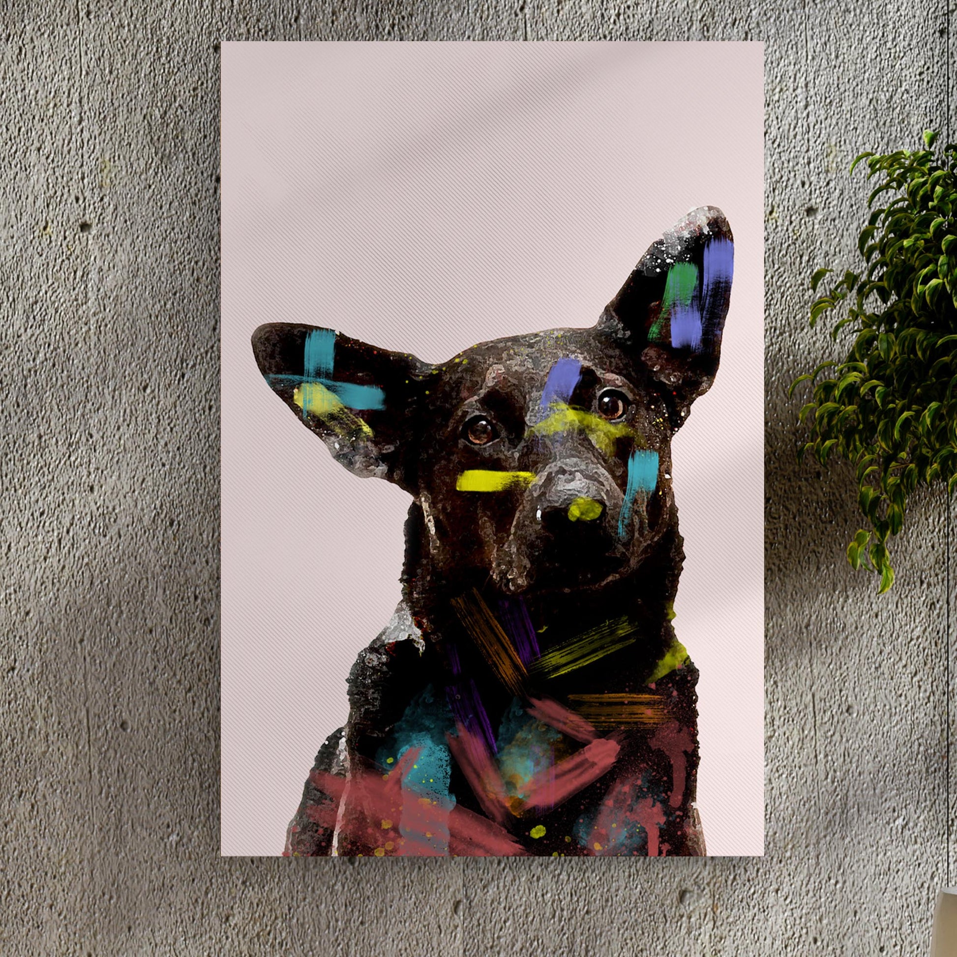 Colorful Black Dog Portrait Canvas Wall Art - Image by Tailored Canvases