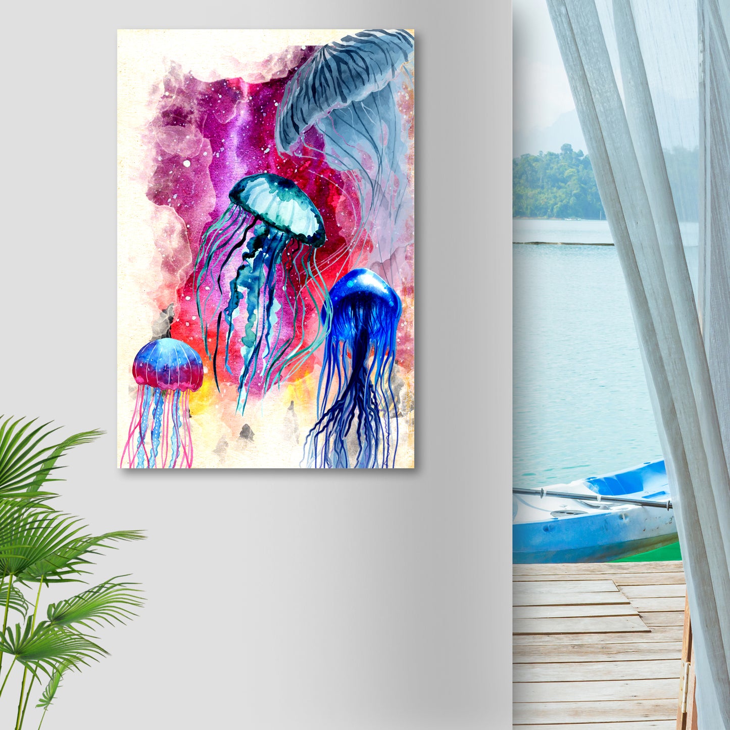 Galaxy Jellyfish Watercolor Portrait Canvas Wall Art - Image by Tailored Canvases