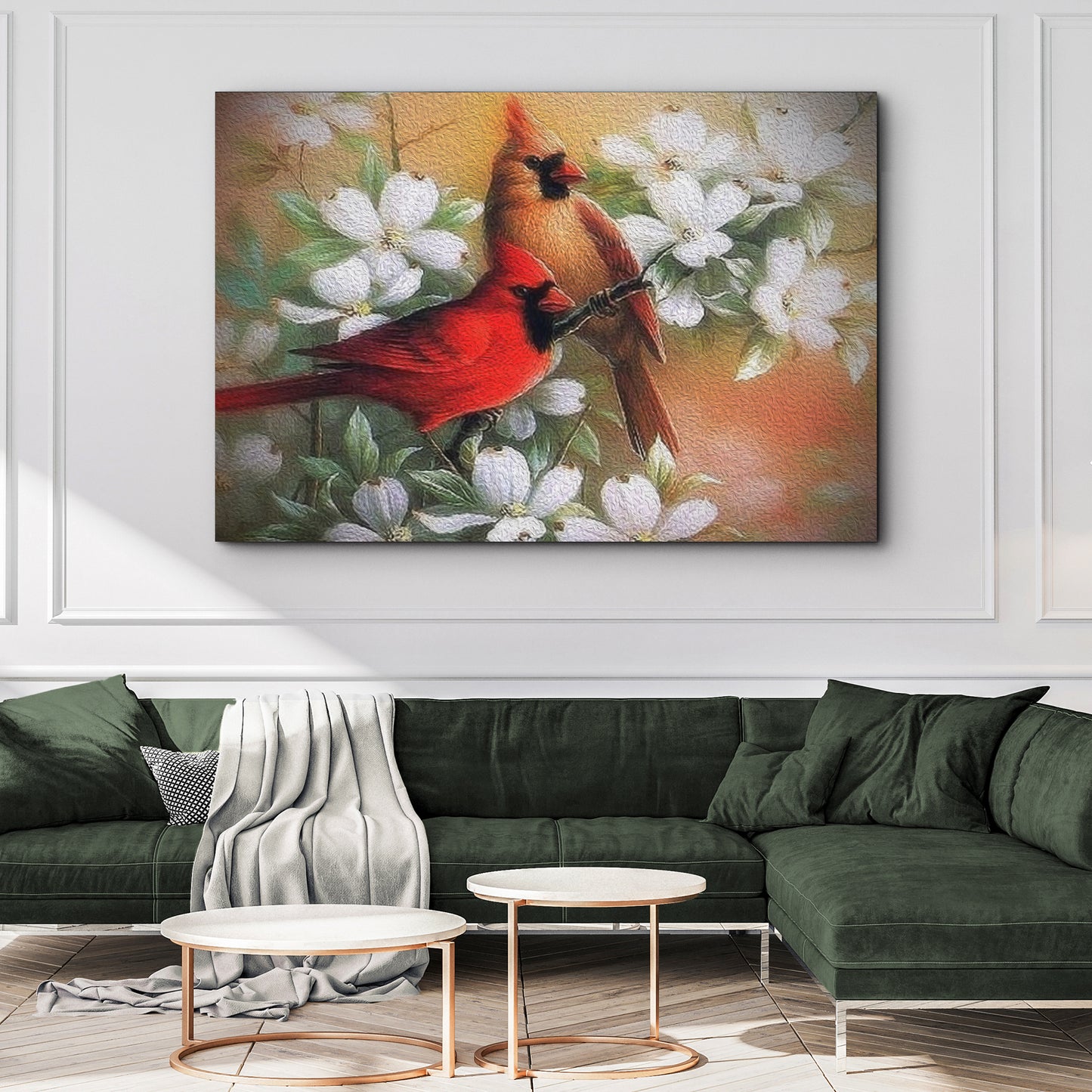 Cardinals on Dogwood Painting Canvas Wall Art - Image by Tailored Canvases