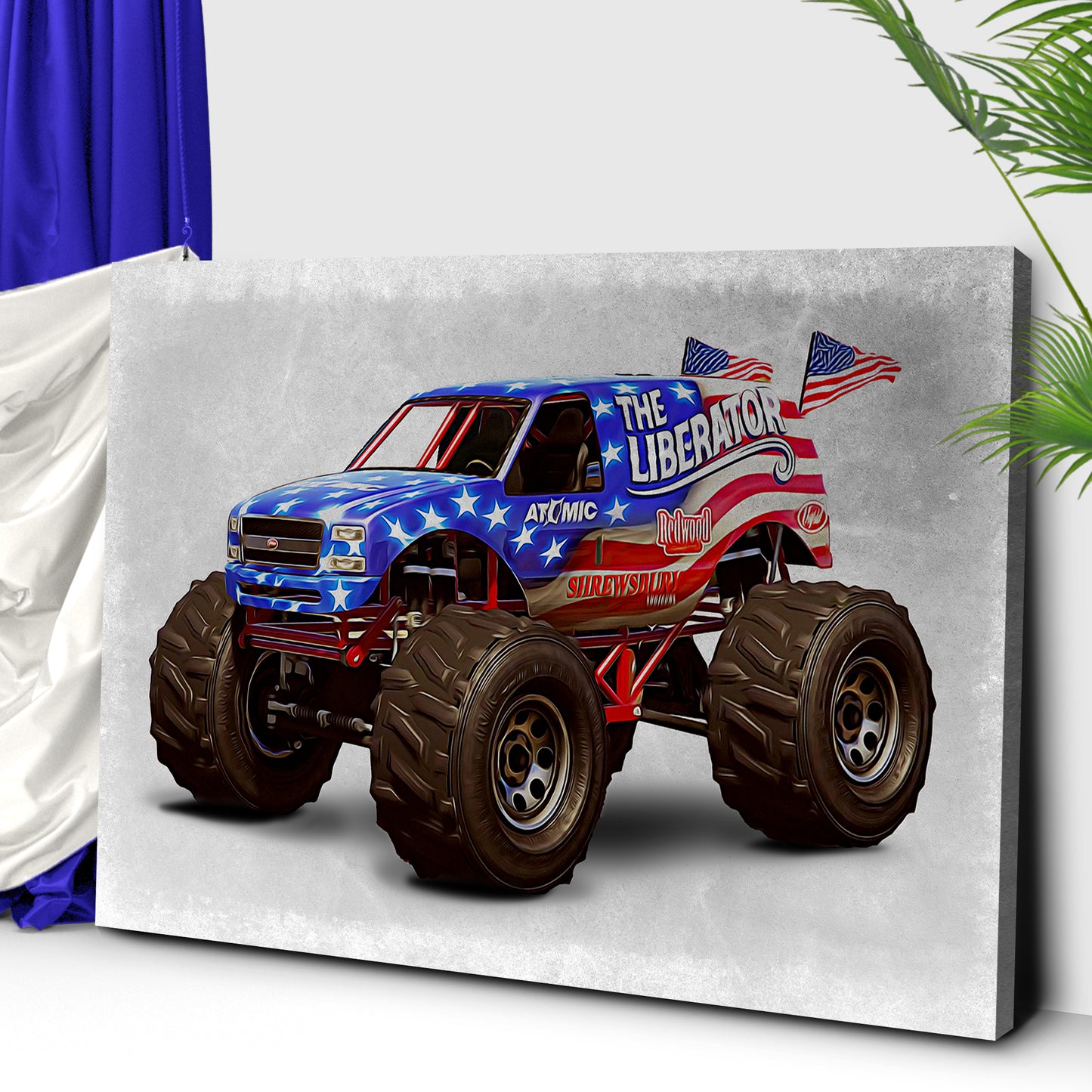 Monster Truck West Mountain Flag Canvas Wall Art Style 2 - Image by Tailored Canvases