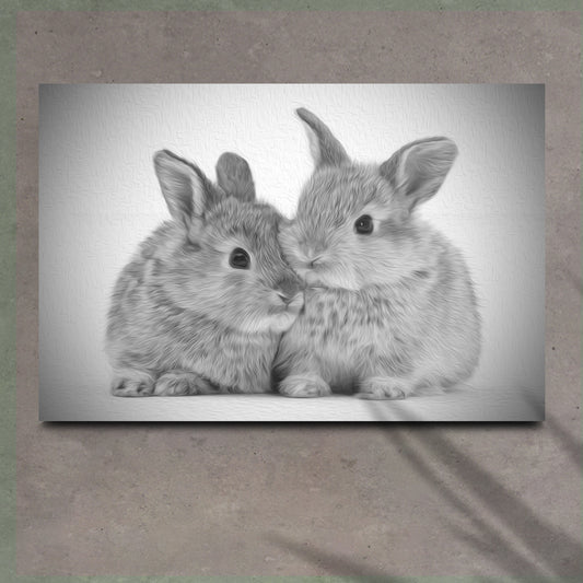 Gray Rabbits Sketch Canvas Wall Art Style 1 - Image by Tailored Canvases