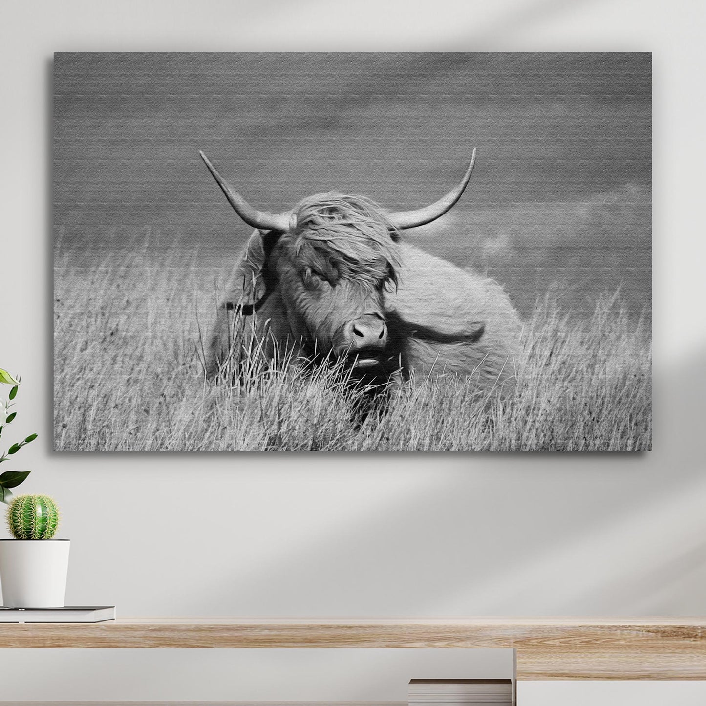 Black And White Highland Cow Canvas Wall Art - Image by Tailored Canvases