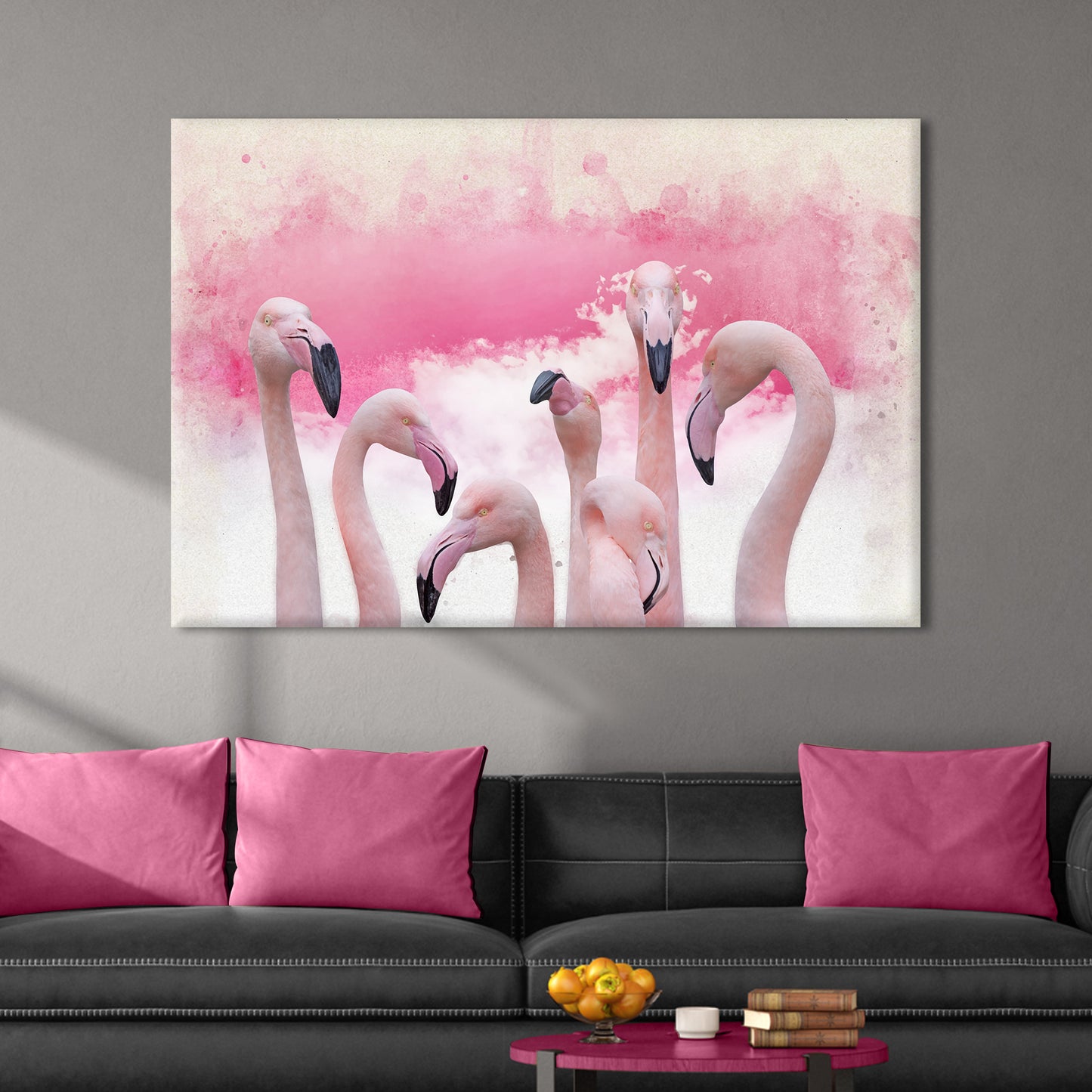 Pink Flamingo Watercolor Painting Canvas Wall Art