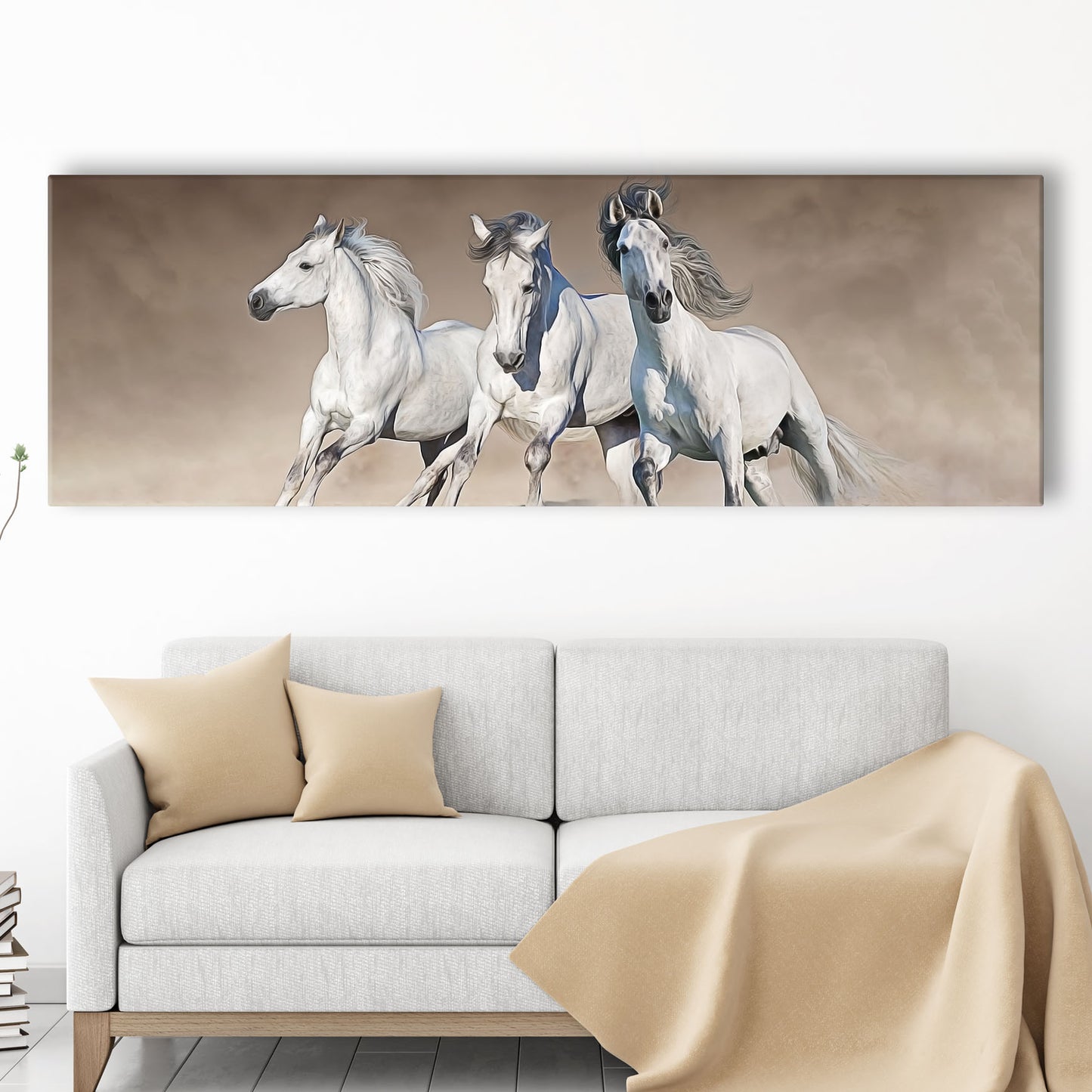 White Horses Running Canvas Wall Art - Image by Tailored Canvases