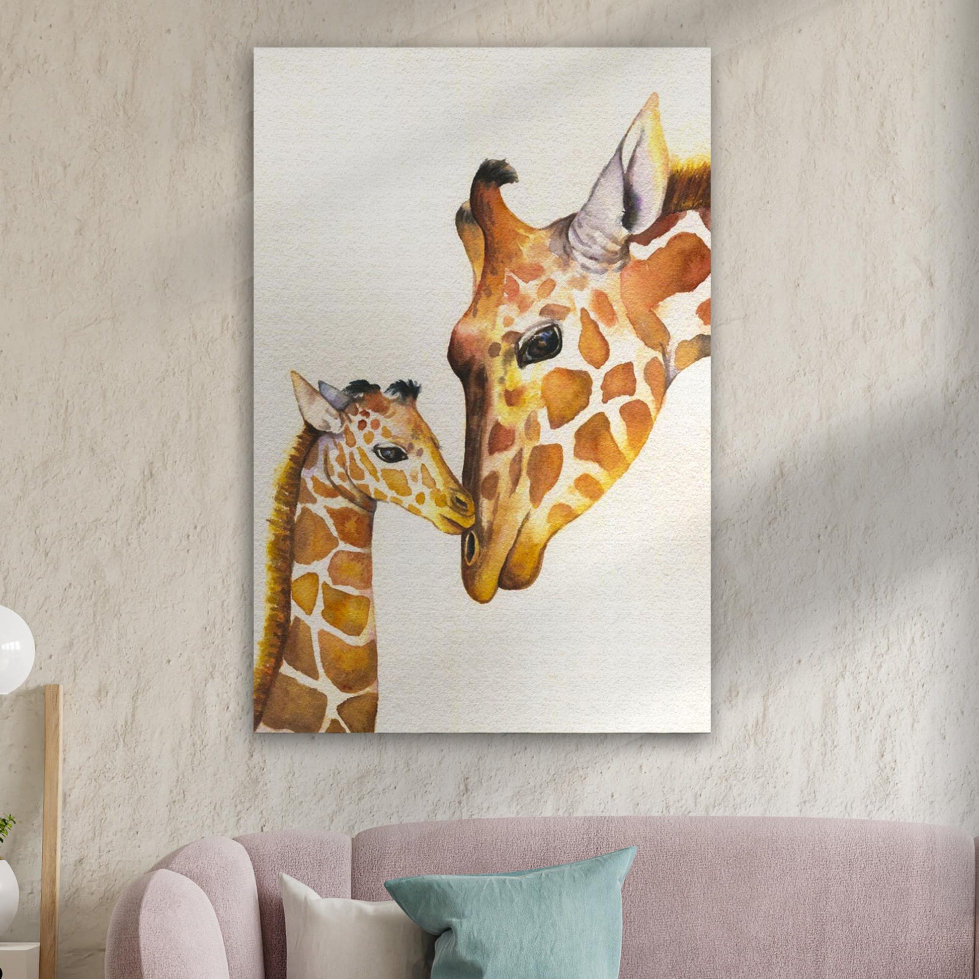 Mom and Baby Giraffe Watercolor Portrait Canvas Wall Art - Image by Tailored Canvases