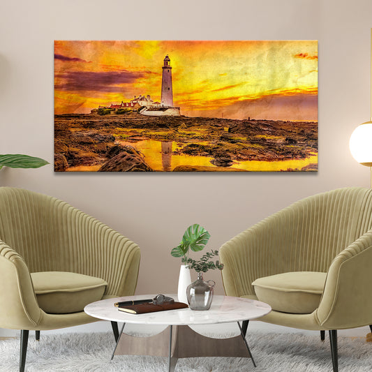 Lighthouse At Sunset Canvas Wall Art - Image by Tailored Canvases