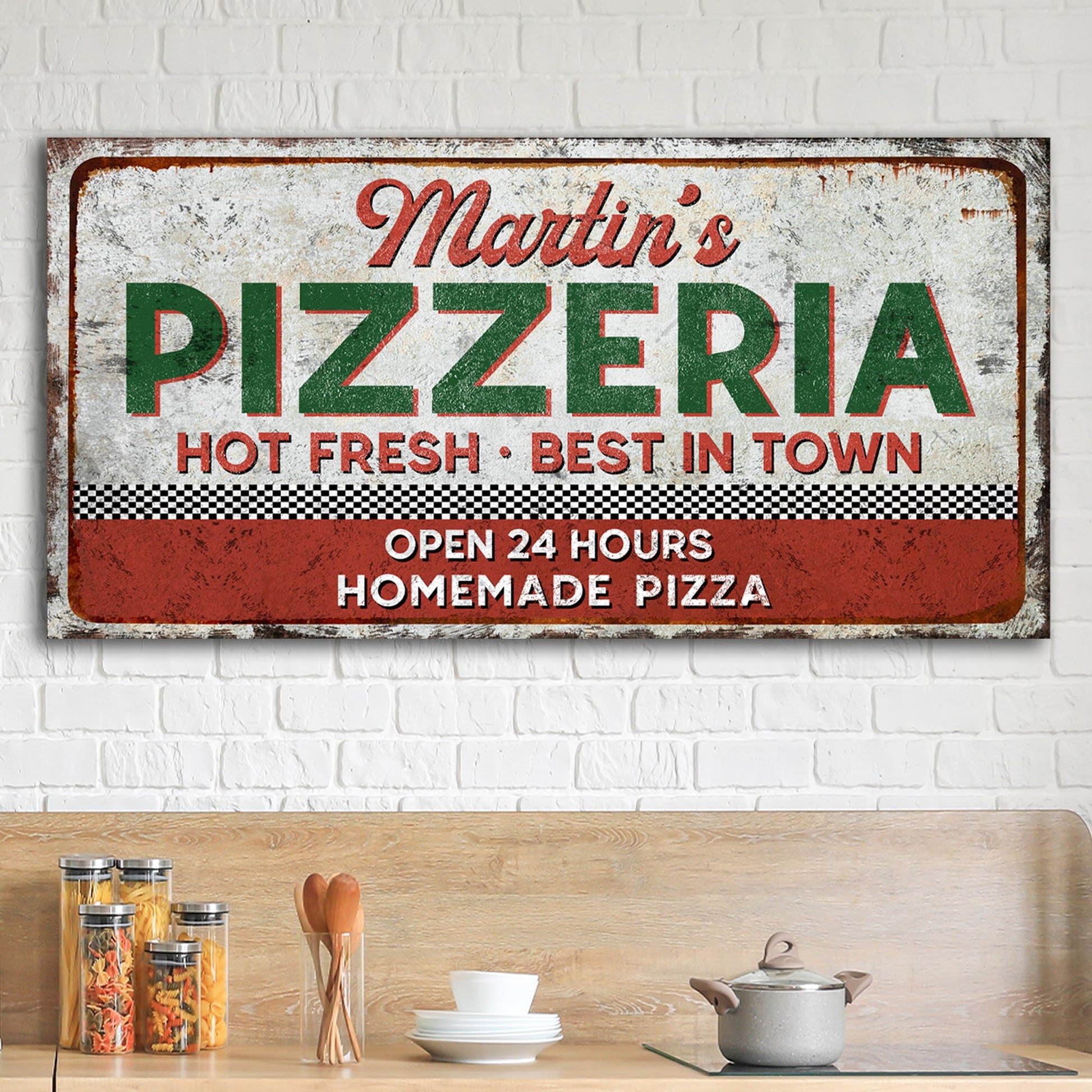 Hot Fresh Best In Town Pizzeria Sign | Customizable Canvas - Image by Tailored Canvases
