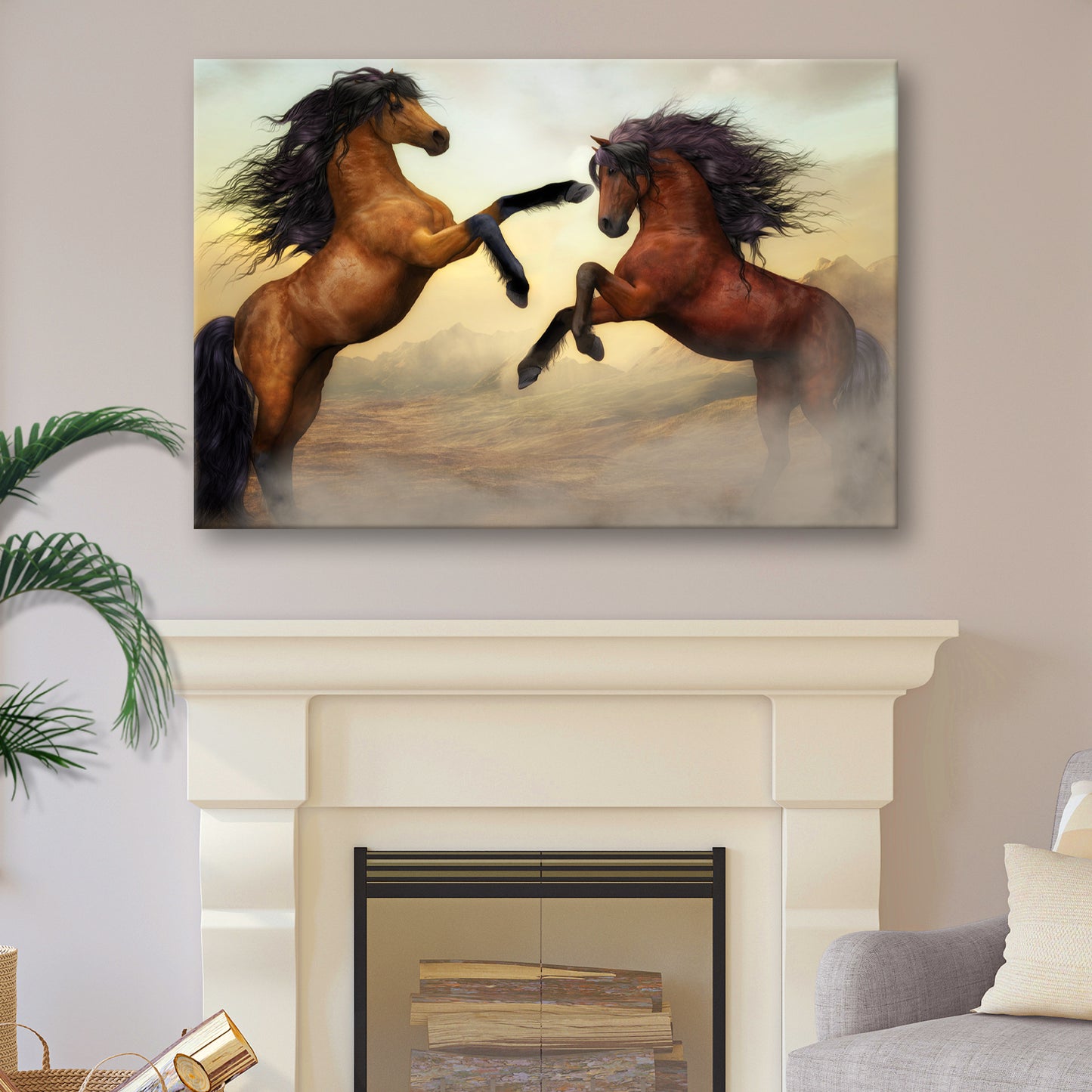 Clashing Wild Horses Canvas Wall Art - Image by Tailored Canvases