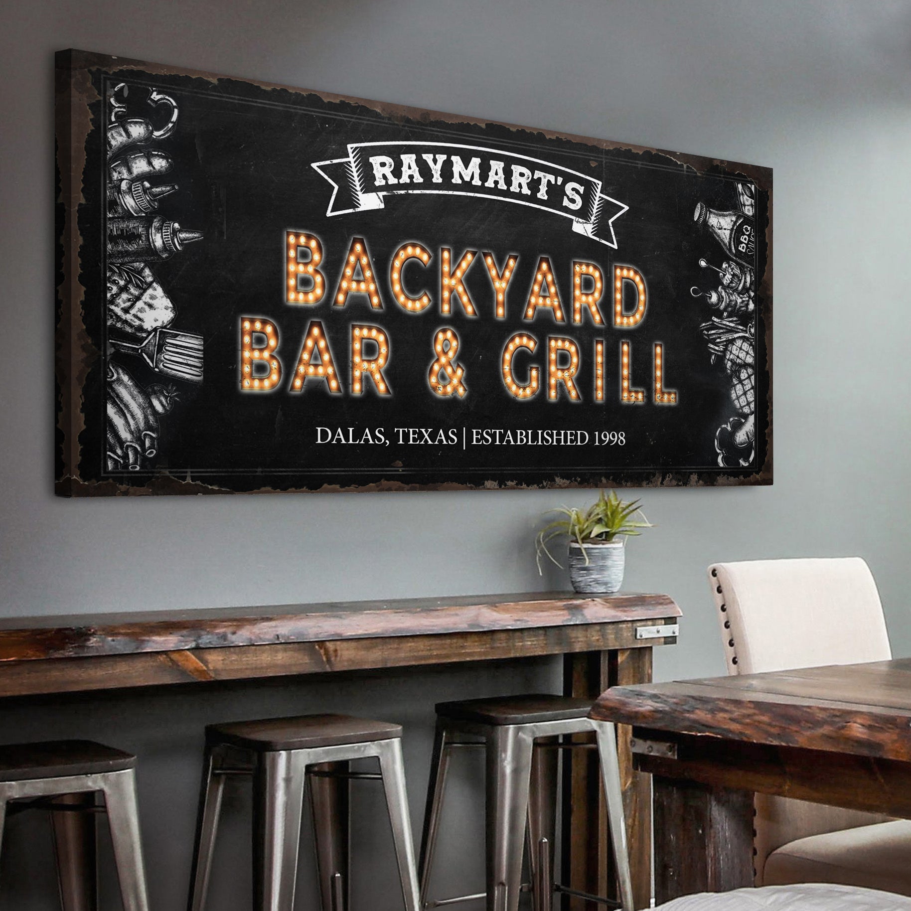 Backyard Bar & Grill Sign XIV | Customizable Canvas Style 2 - Image by Tailored Canvases