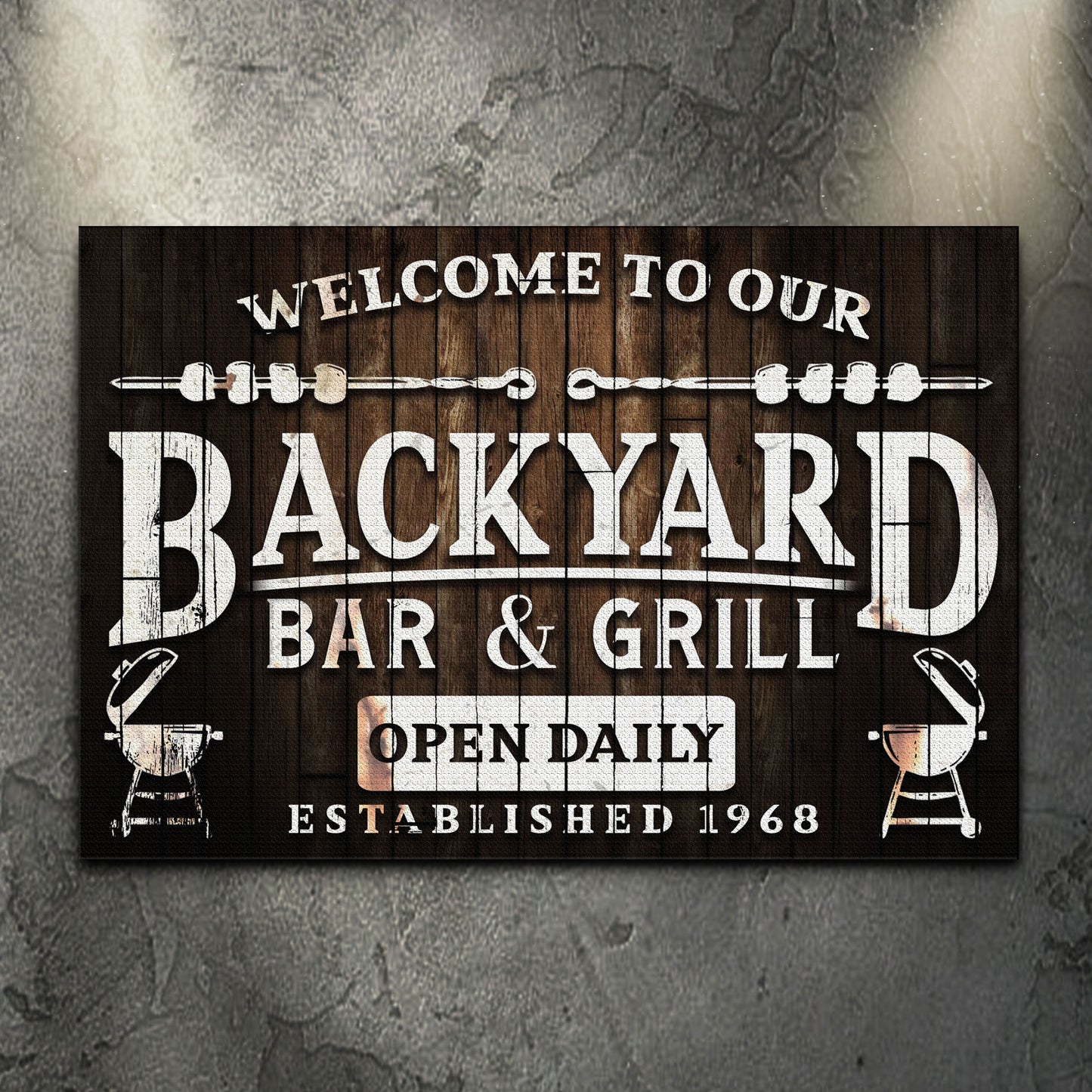 Welcome To Our Backyard Bar And Grill Sign - Image by Tailored Canvases