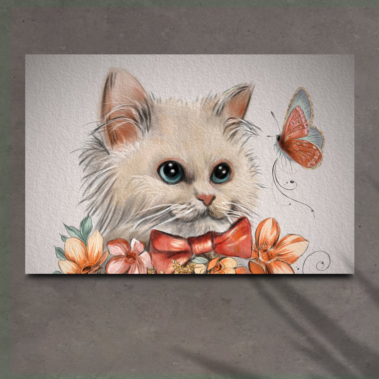 Cat Butterfly Oil Paint Canvas Wall Art - Image by Tailored Canvases
