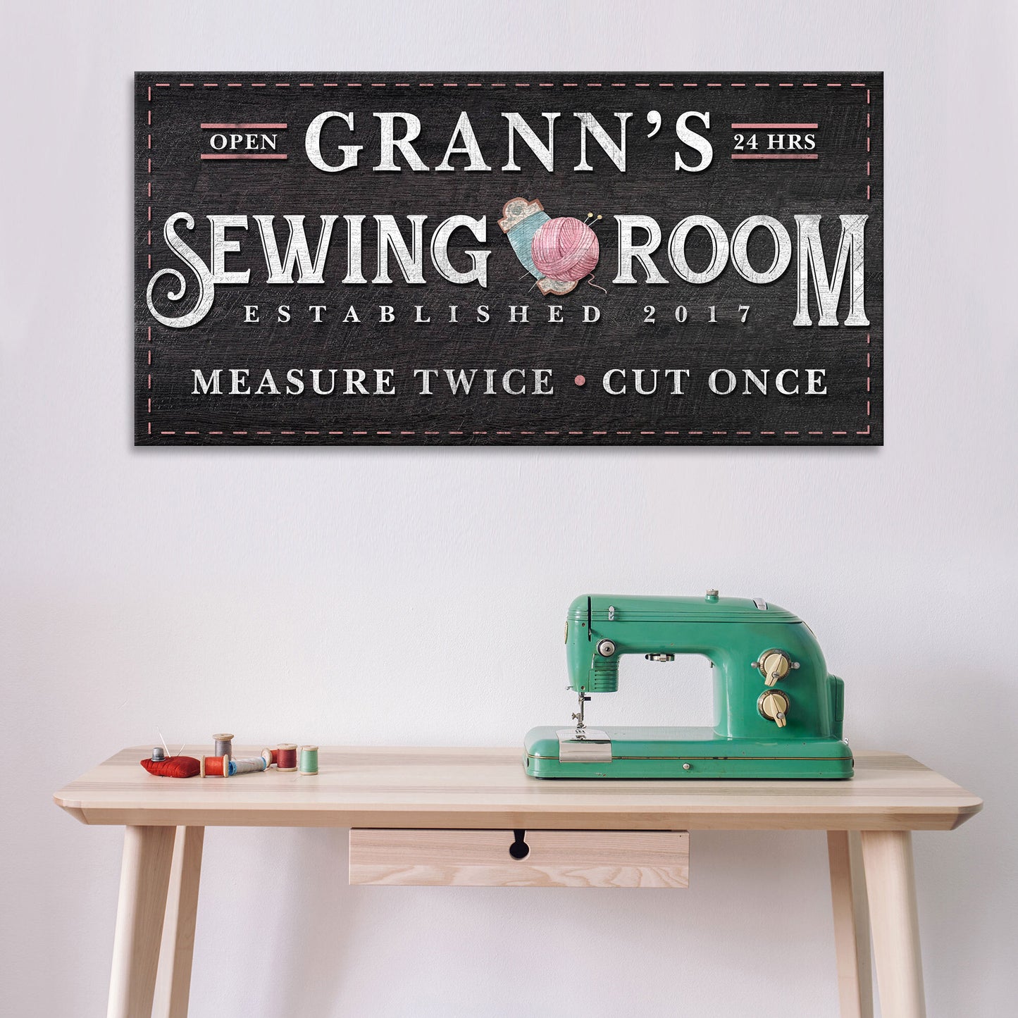 Measure Once Cut Twice Sewing Room Sign | Customizable Canvas - Image by Tailored Canvases