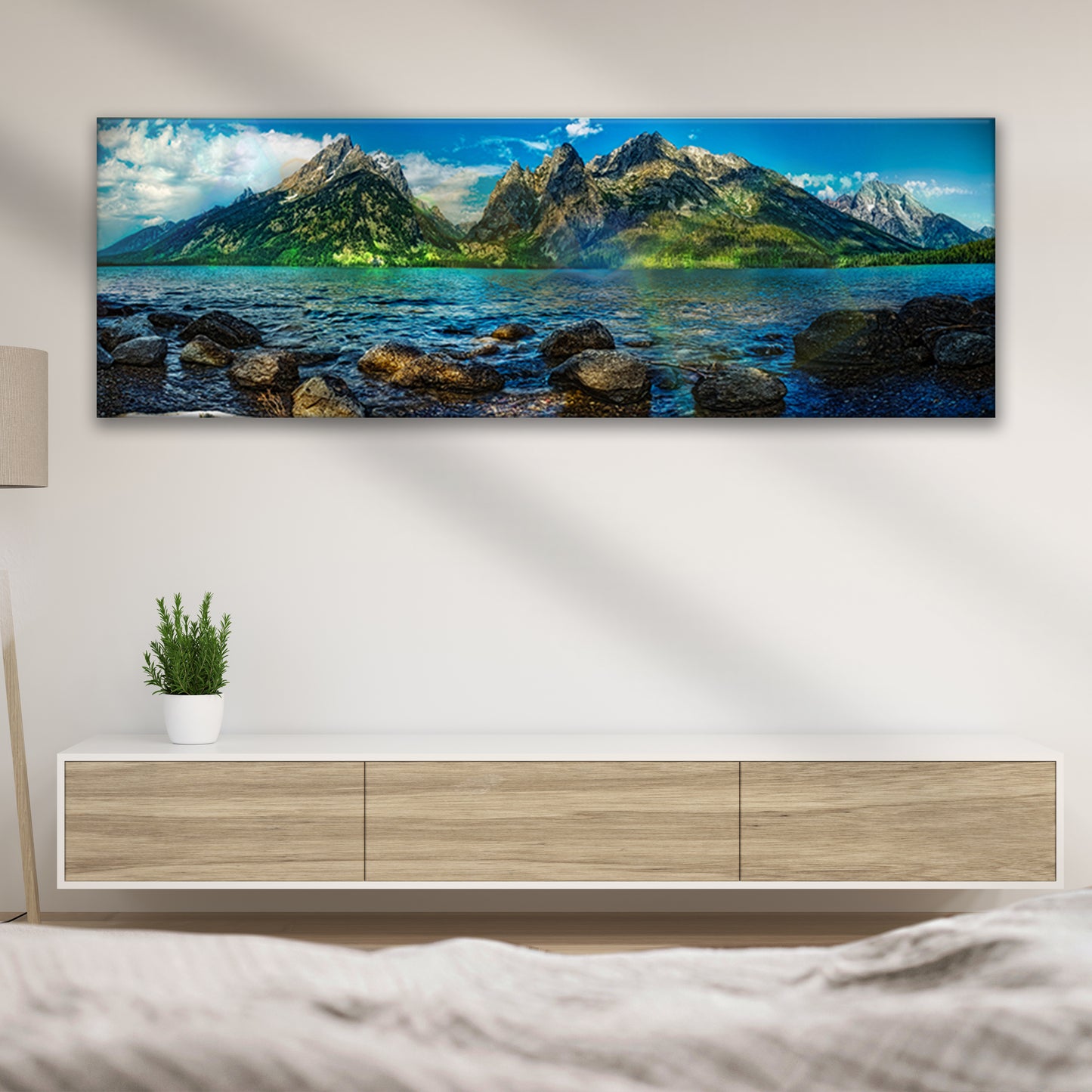 Lake By The Rocky Mountains Canvas Wall Art - Image by Tailored Canvases