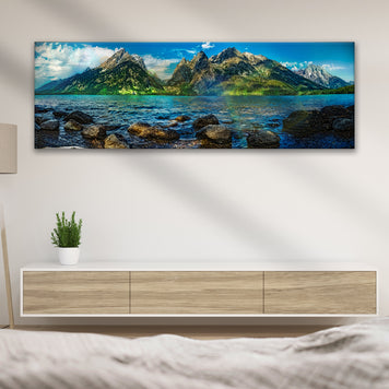 Lake By The Rocky Mountains Canvas Wall Art