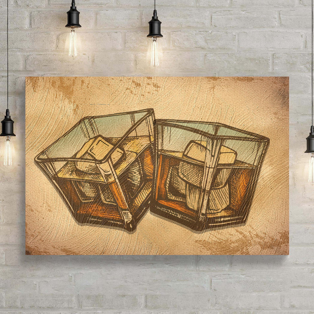 Drinks Whiskey Glasses Vintage Canvas Wall Art by Tailored Canvases