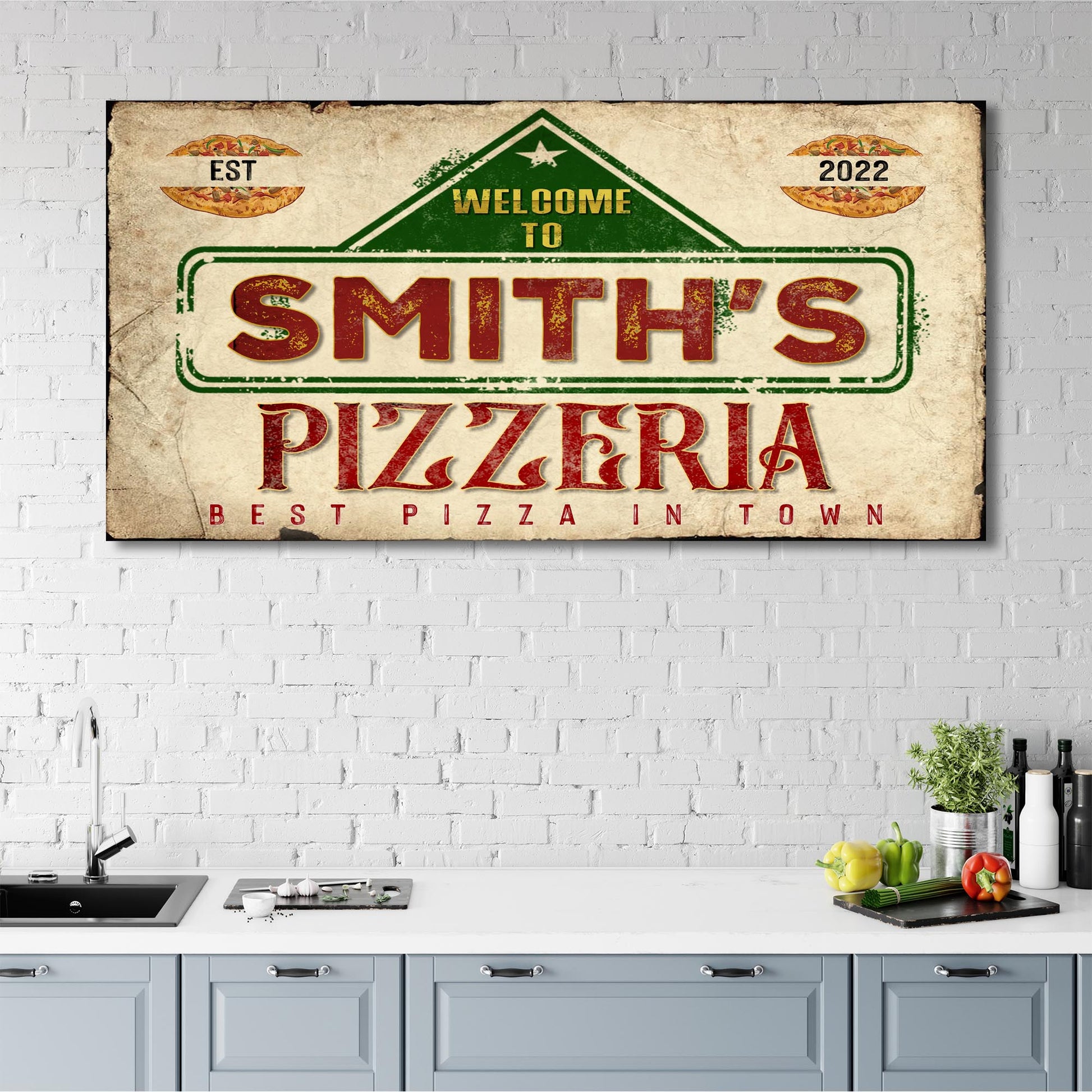 Best Pizza In Town Pizzeria Sign II | Customizable Canvas - Image by Tailored Canvases
