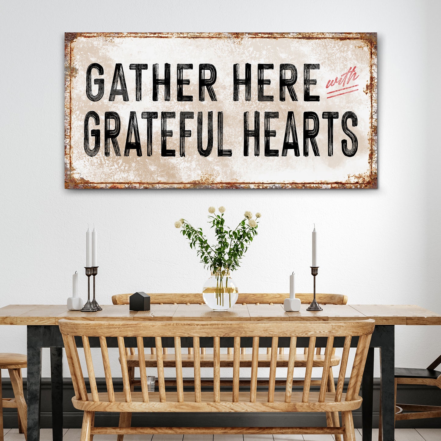 Gather Here With Grateful Hearts Sign  - Image by Tailored Canvases