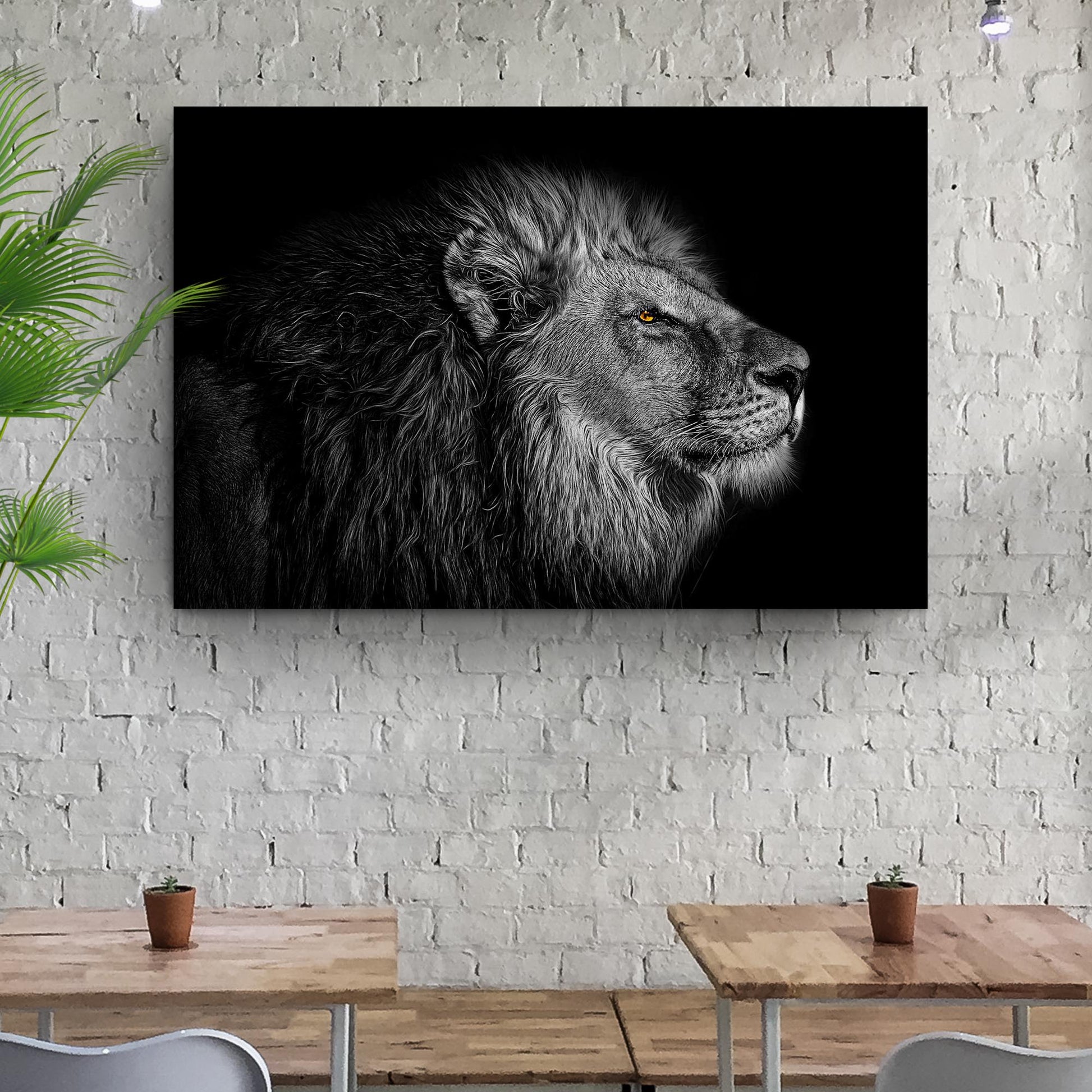 Black And White Lion Head Canvas Wall Art Style 1 - Image by Tailored Canvases
