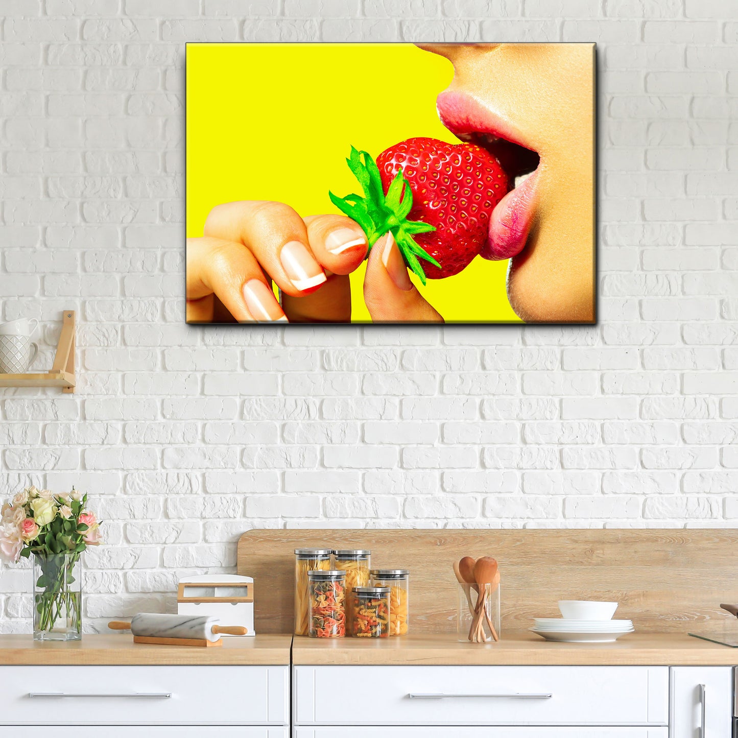 Fruits Strawberry Lips Canvas Wall Art  - Image by Tailored Canvases