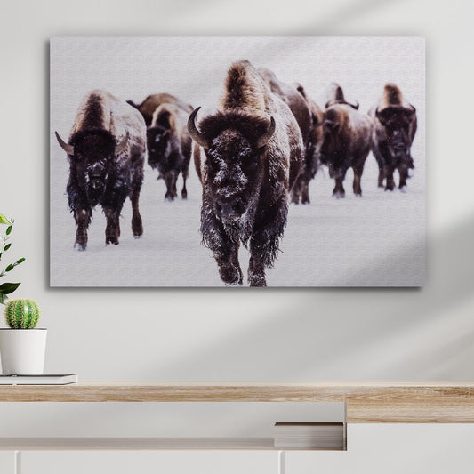 Bison Herd in Winter Canvas Wall Art - Image by Tailored Canvases