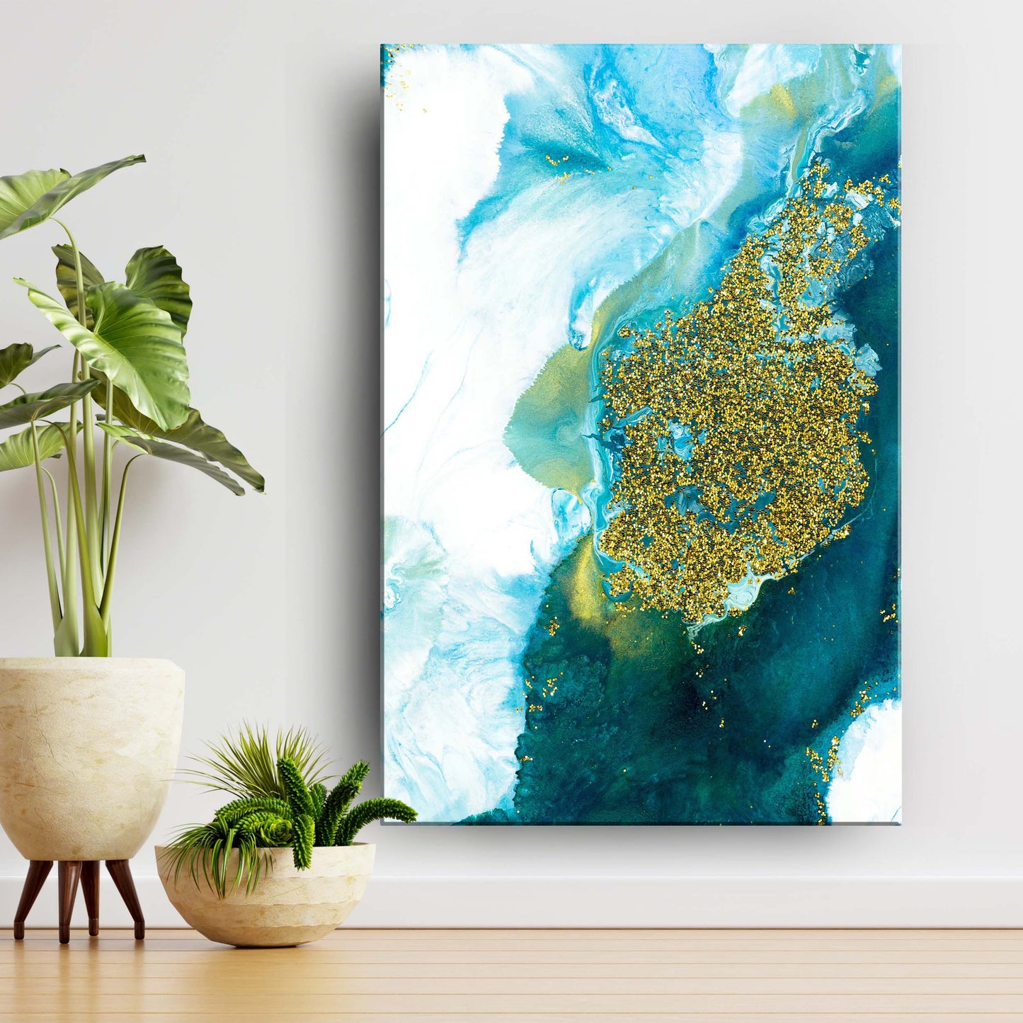 Aqua Gold Abstract Canvas Wall Art - Image by Tailored Canvases