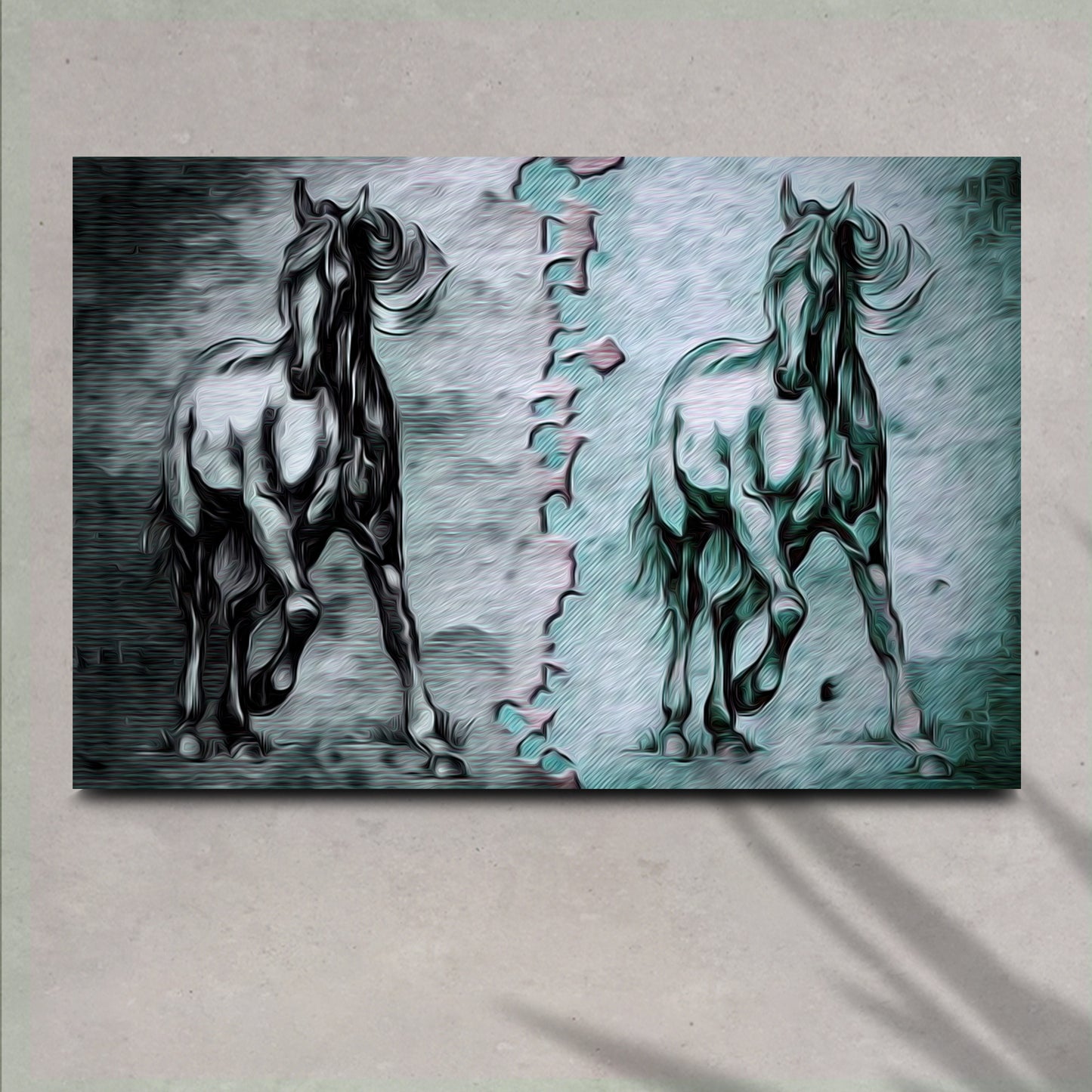 Double Horse Sketch Canvas Wall Art - Image by Tailored Canvases