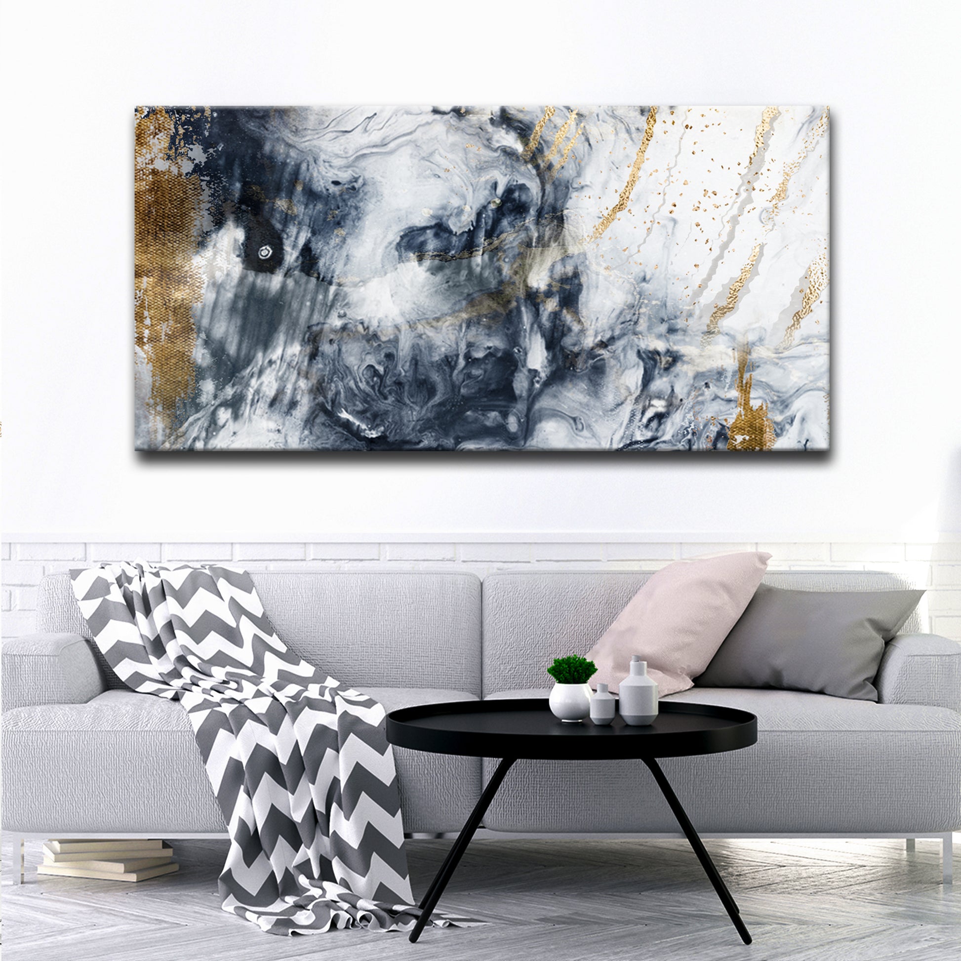 Golden Mural Abstract Painting Canvas Wall Art - Image by Tailored Canvases