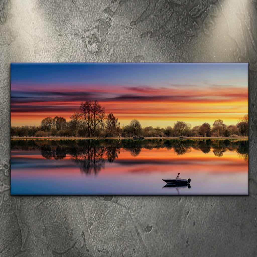 Sunset Lake Boat Canvas Wall Art by Tailored Canvases