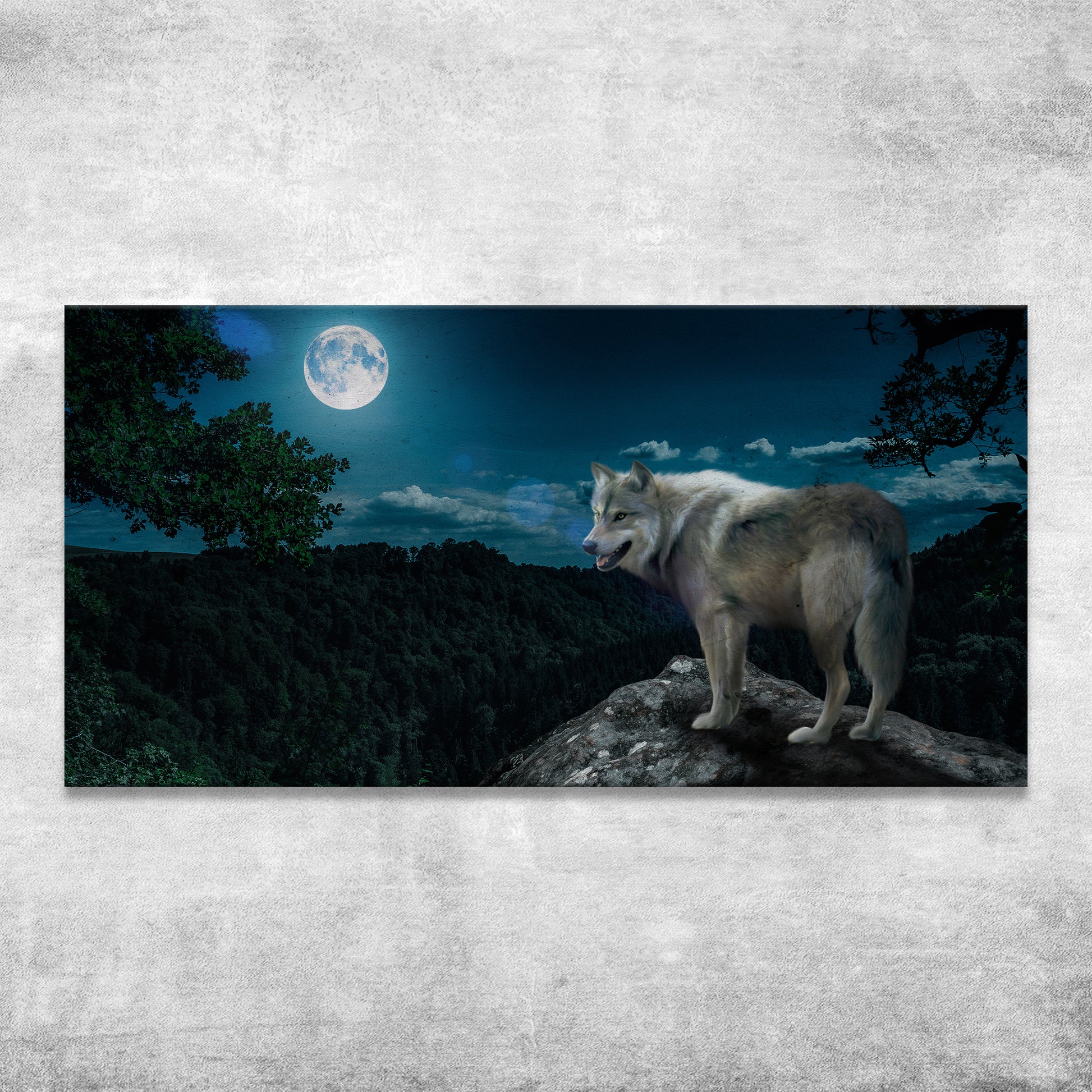 Lone Wolf By The Full Moon Canvas Wall Art - Image by Tailored Canvases