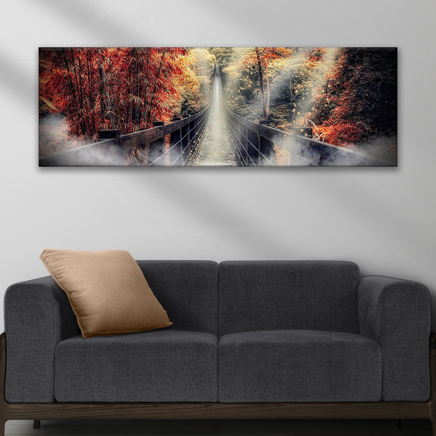 Autumn Walk On A Footbridge Canvas Wall Art  - Image by Tailored Canvases