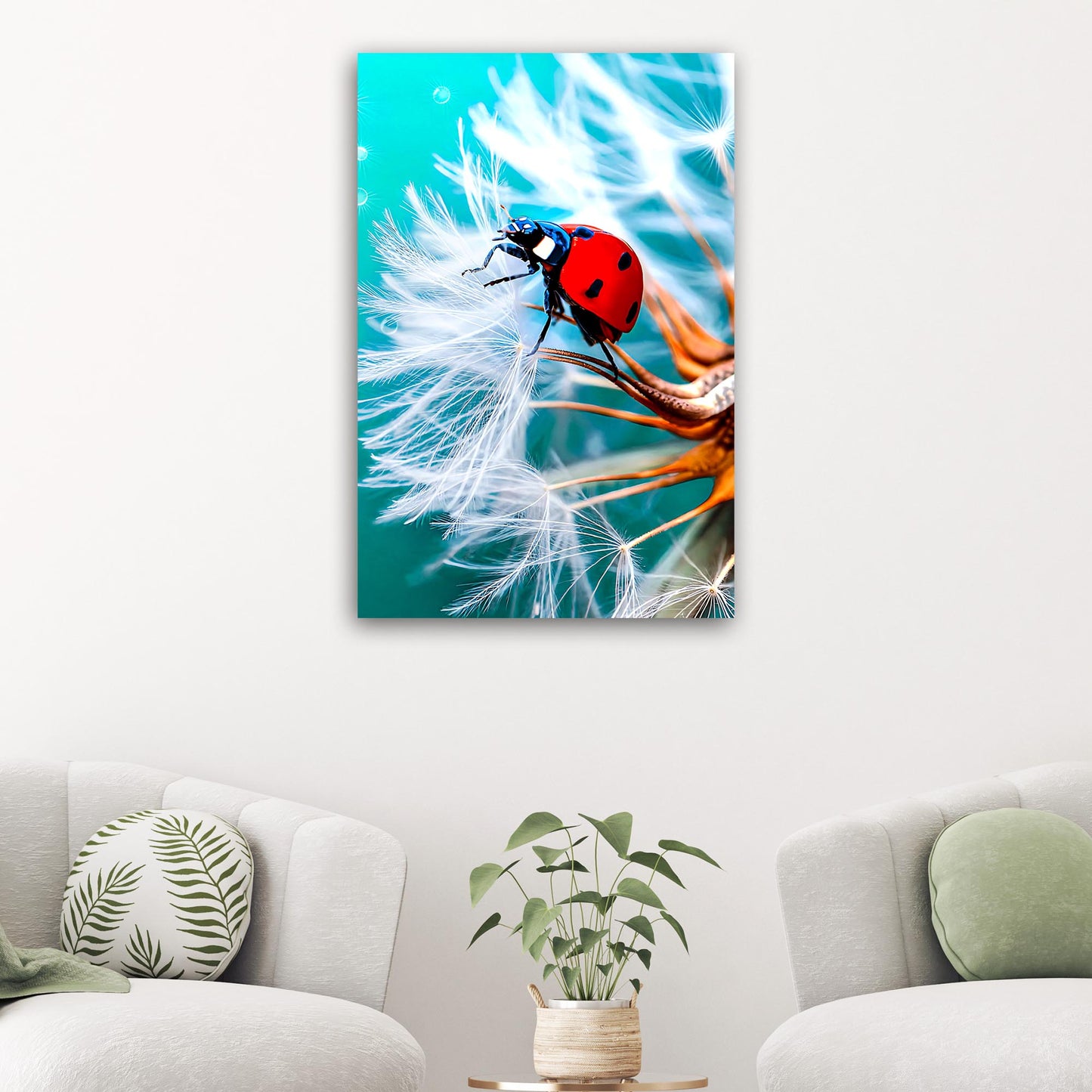 Insect Ladybug Dandelion Flower Canvas Wall Art - Image by Tailored Canvases