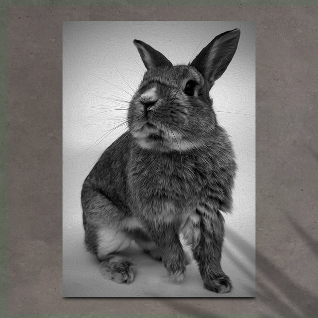 Cute Rabbit In Monochrome Portrait Canvas Wall Art by Tailored Canvases