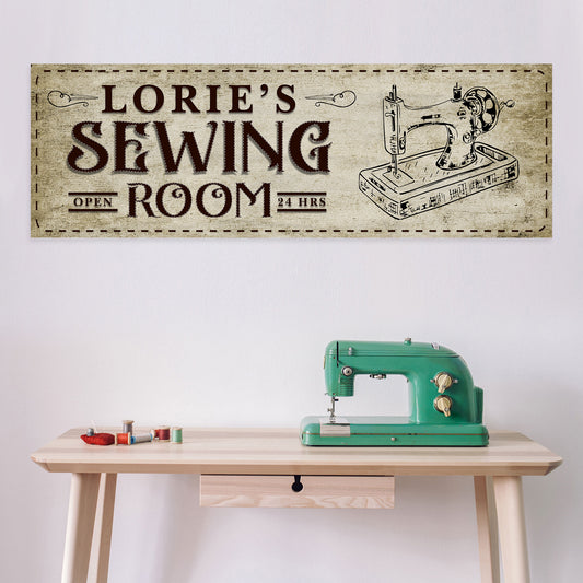 Open 24 Hrs Sewing Room Sign | Customizable Canvas - Image by Tailored Canvases