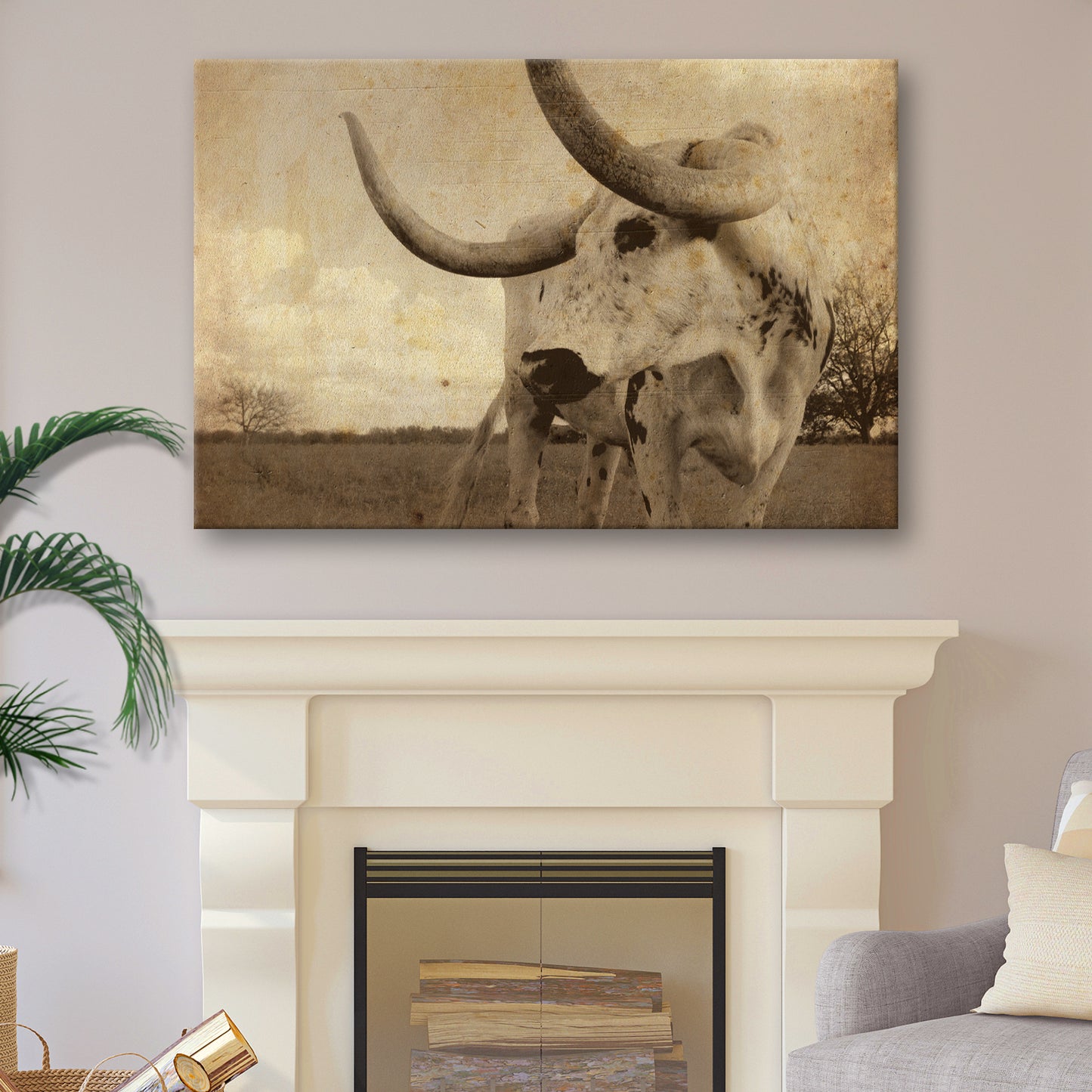 Vintage Longhorn Cattle Canvas Wall Art - Image by Tailored Canvases