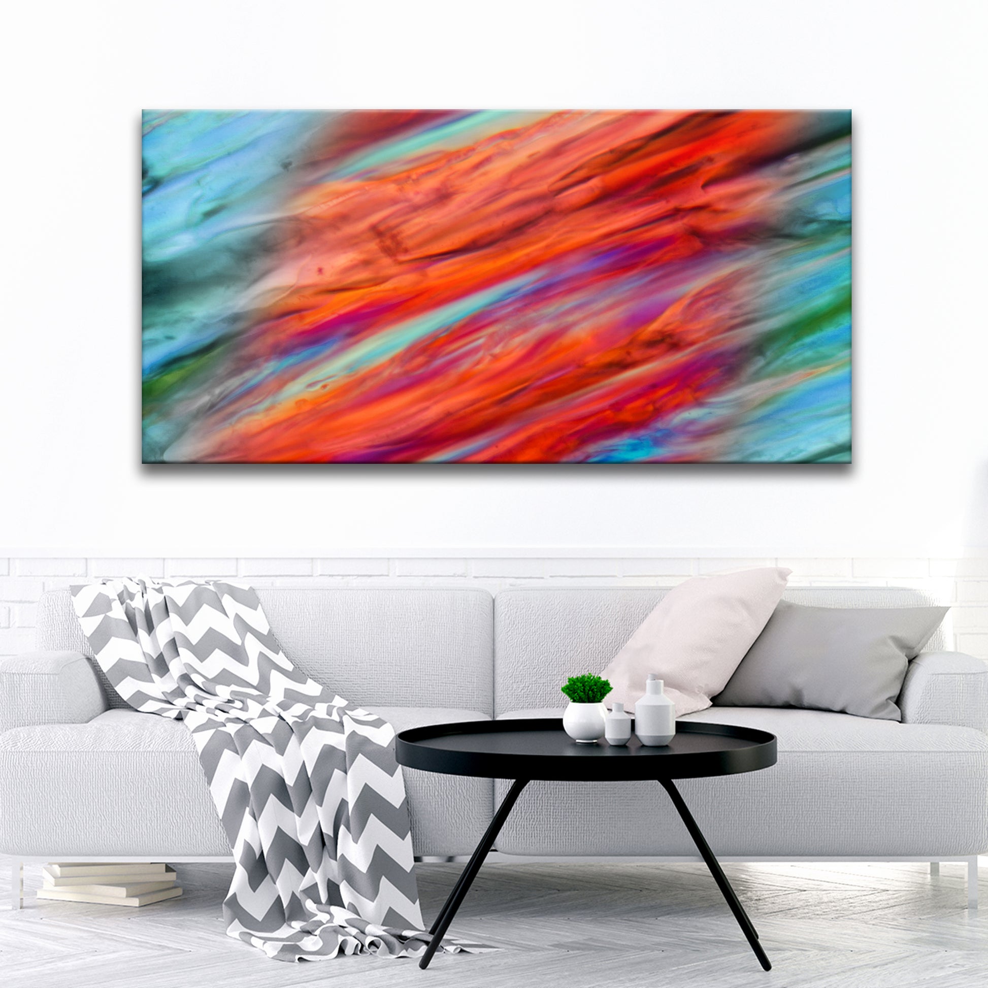Teal And Orange Abstract Painting Canvas Wall Art Style 1 - Image by Tailored Canvases