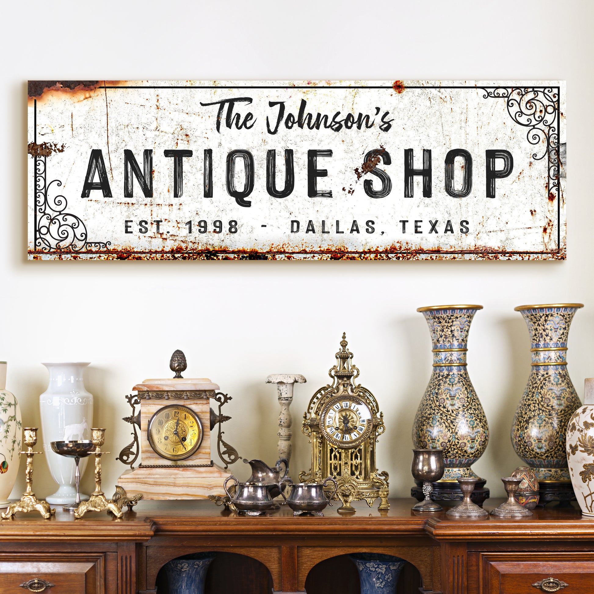 Custom Antique Shop Sign | Customizable Canvas - Image by Tailored Canvases