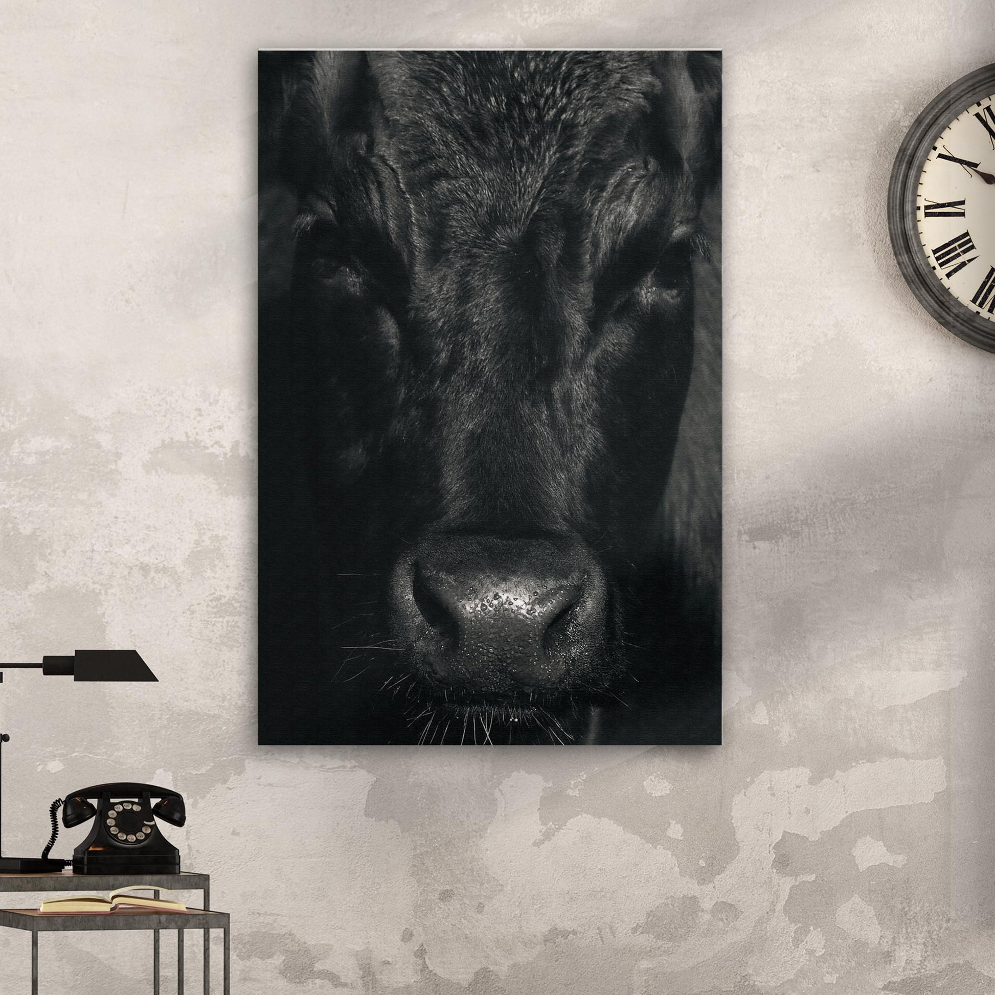 Black Angus Bull Portrait Canvas Wall Art Style 1 - Image by Tailored Canvases