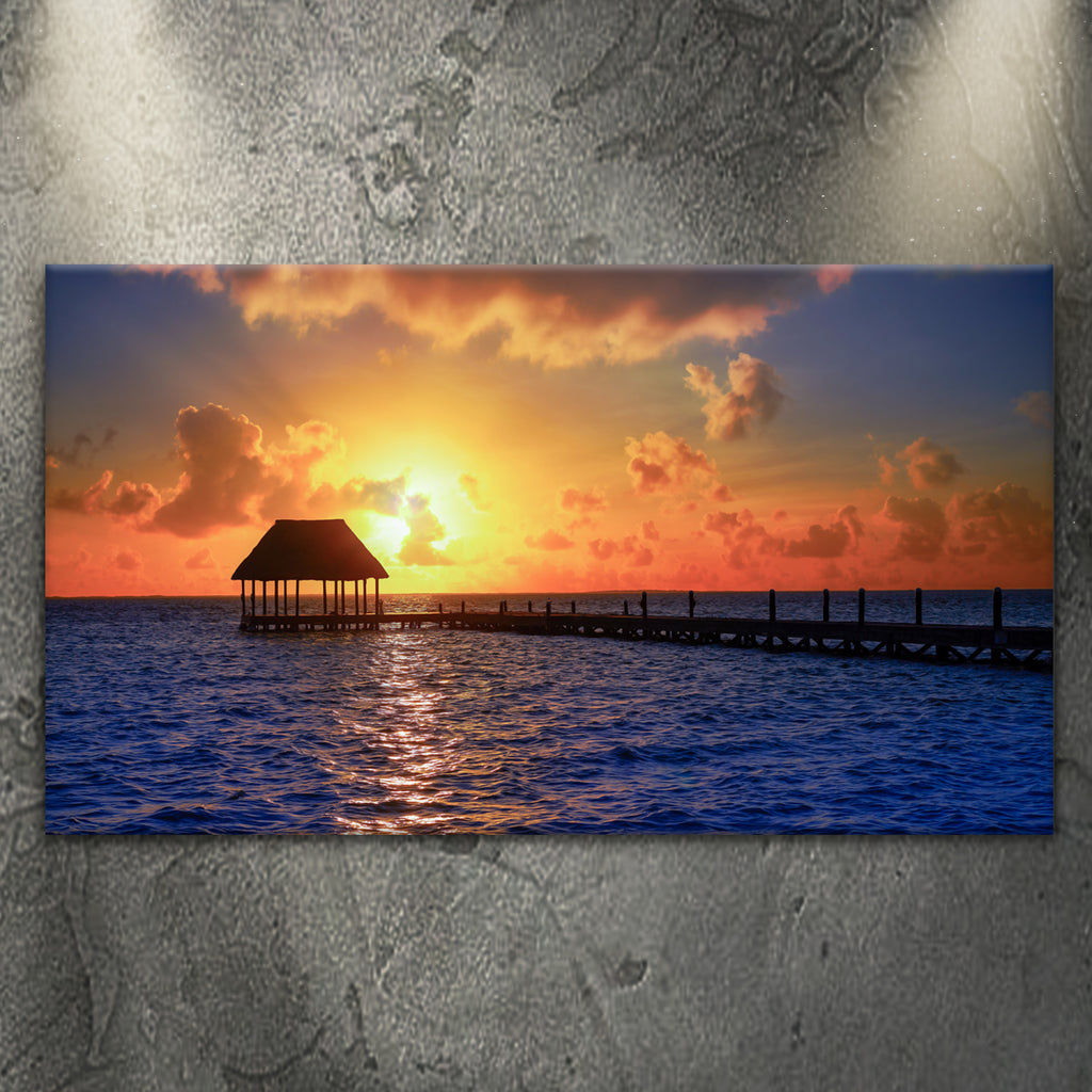 Gazebo Bridge By The Sea At Sunset Canvas Wall Art by Tailored Canvases