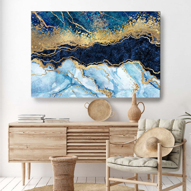 Blue Gold Marble Abstract Canvas Wall Art by Tailored Canvases