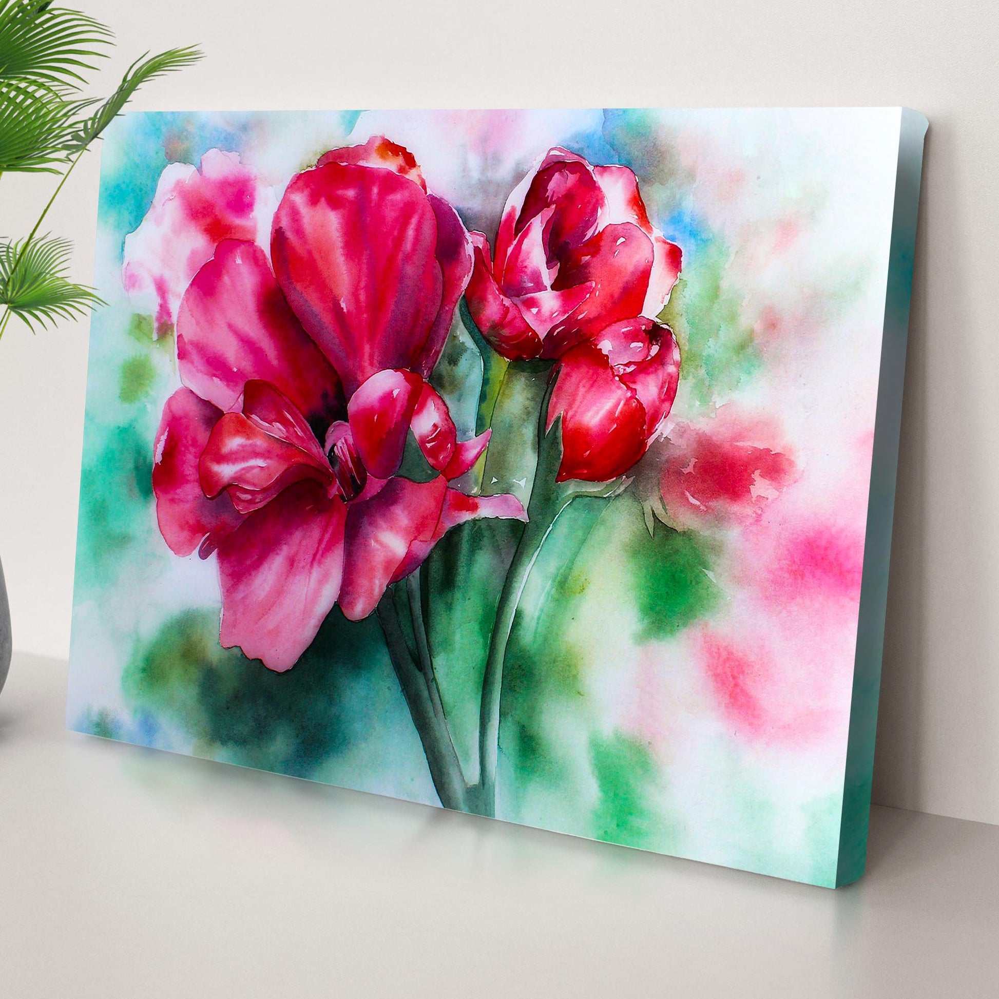 Flowers Geranium Pink Watercolor Canvas Wall Art Style 2 - Image by Tailored Canvases