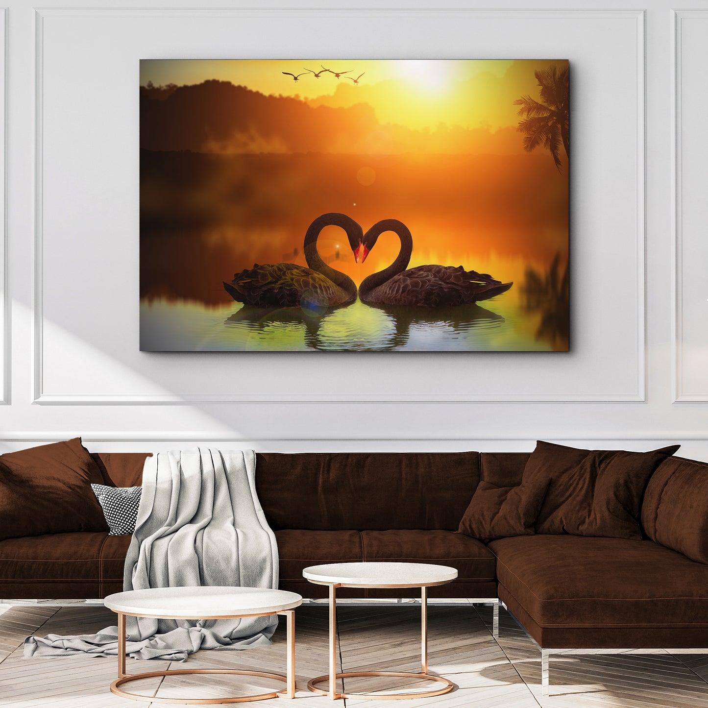 Romantic Swan at Sunset Canvas Wall Art - Image by Tailored Canvases
