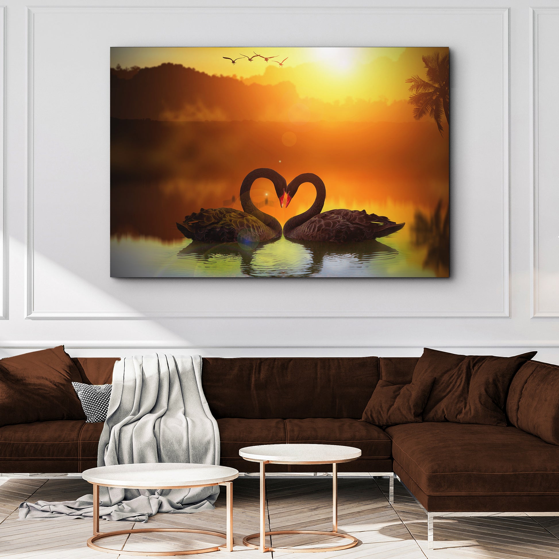 Romantic Swan at Sunset Canvas Wall Art - Image by Tailored Canvases